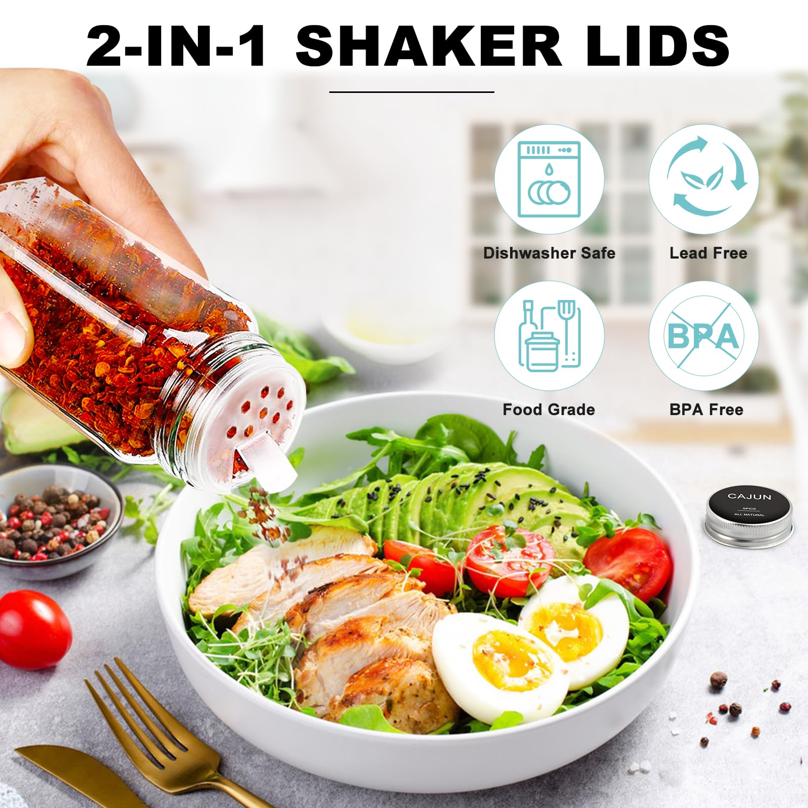 AISIPRIN Lot de 24 petits pots à épices en verre avec étiquettes, 118 ml, petits récipients carrés vides pour assaisonnement – Couvercles shaker, entonnoir, brosse, 469 étiquettes et marqueur inclus