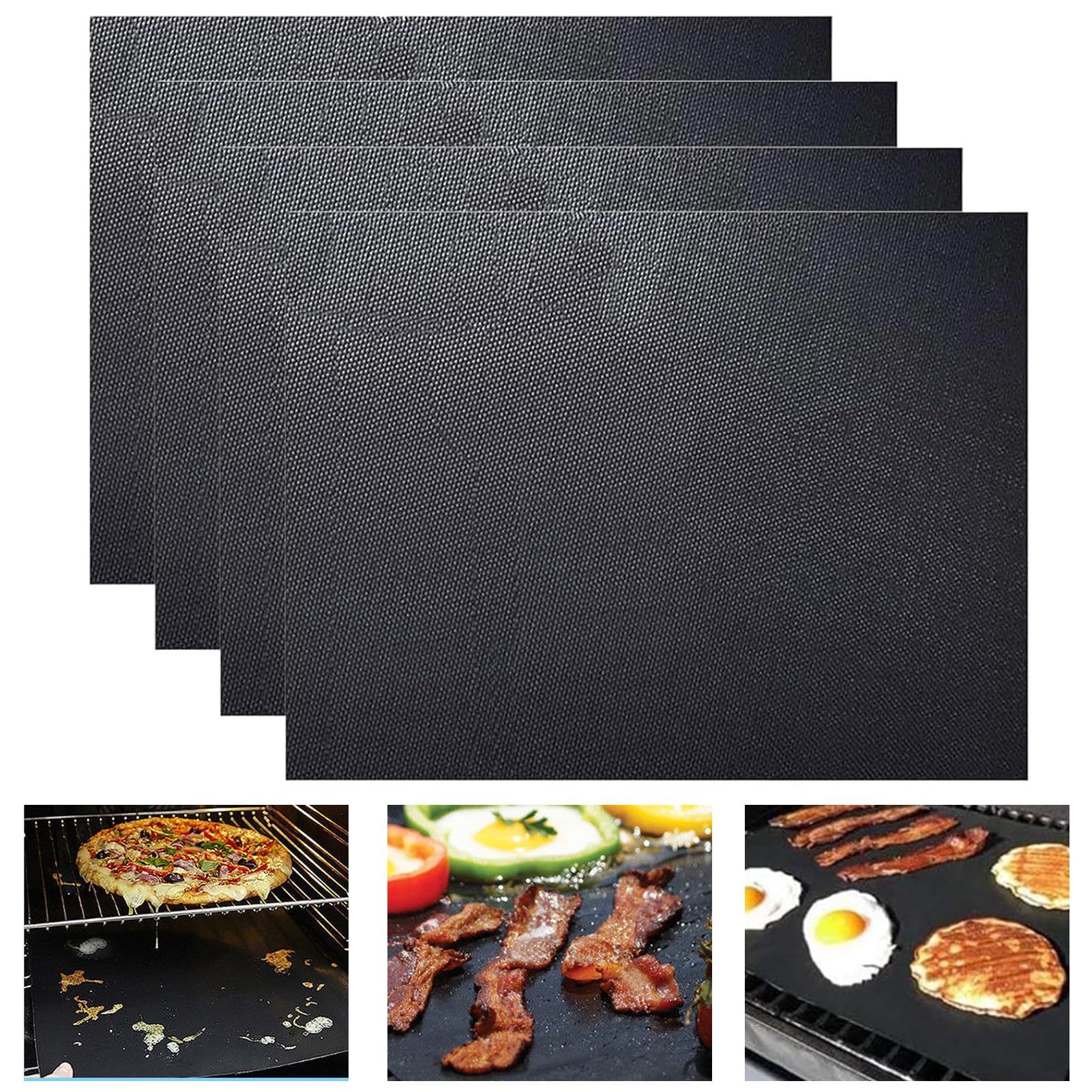 Heavy Duty Non-Stick Oven Liner (4 Pack) - Teflon Oven Liners for Fan Assisted Ovens, 40cm x 50cm Oven-Liners for Bottom of Ovens, Reusable Protector Sheets for BBQ Easy-Clean, Kitchen Essentials
