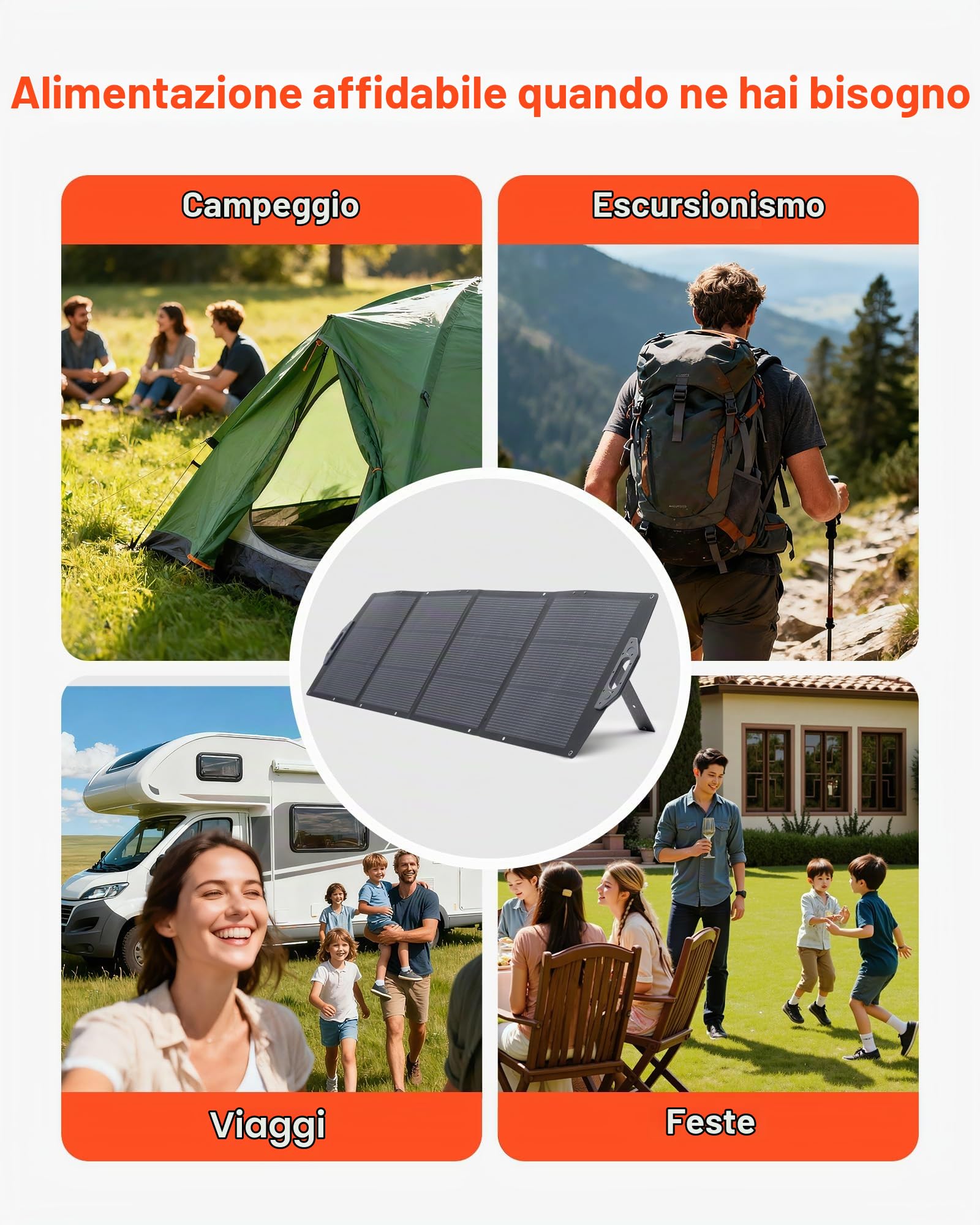 VEVOR Pannello Solare Pieghevole 200 W, Caricatrore Portatile Monocristallino ad Alta Efficienza 24%, Uscita MC4, Porte USB-A, USB-C e DC, Impermeabile IP67, per Power Station, Campeggio ed Escursioni