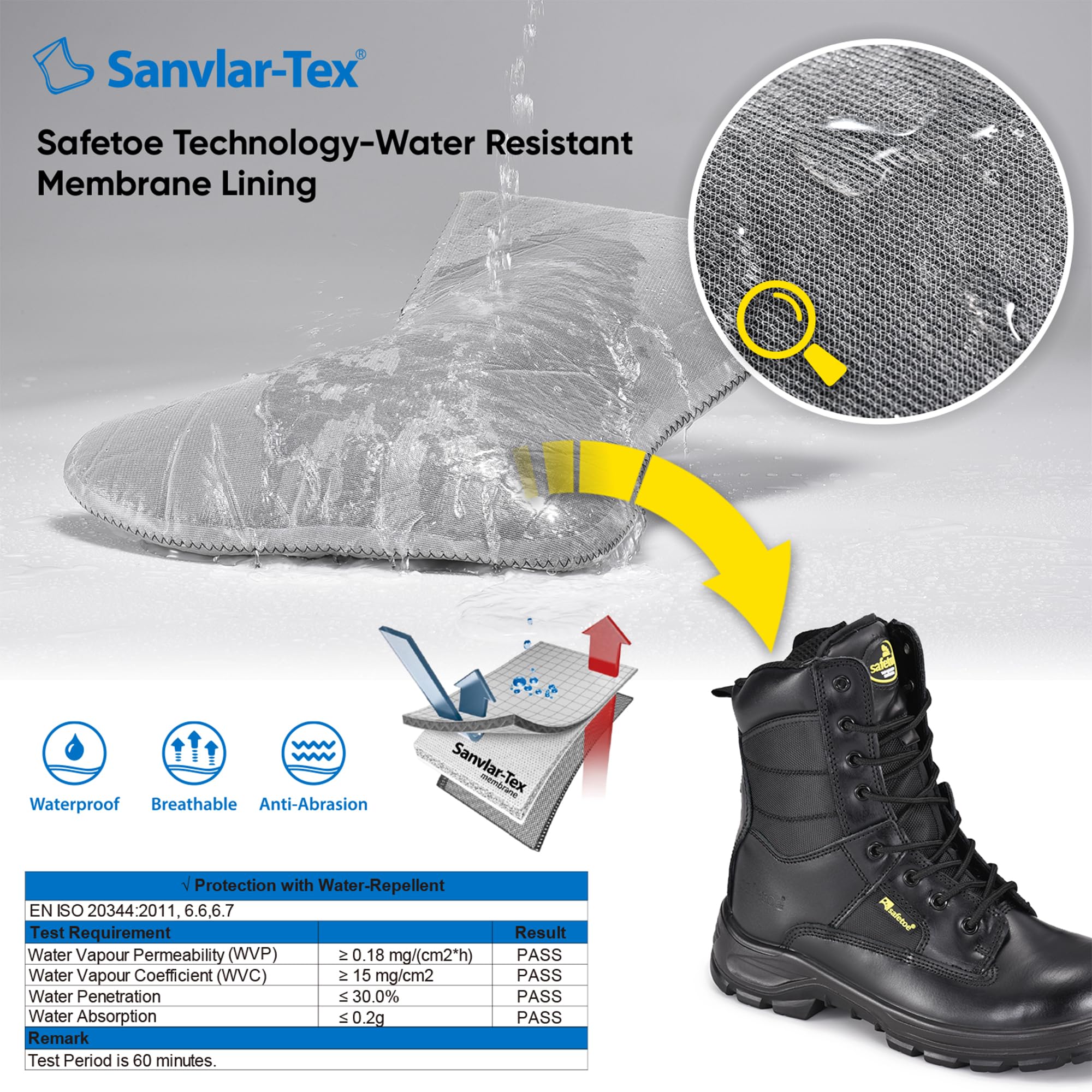 SAFETOE Botas militares con puntera de acero para hombre, 9438WR, cuero impermeable, antideslizante, antiestático, cremallera lateral