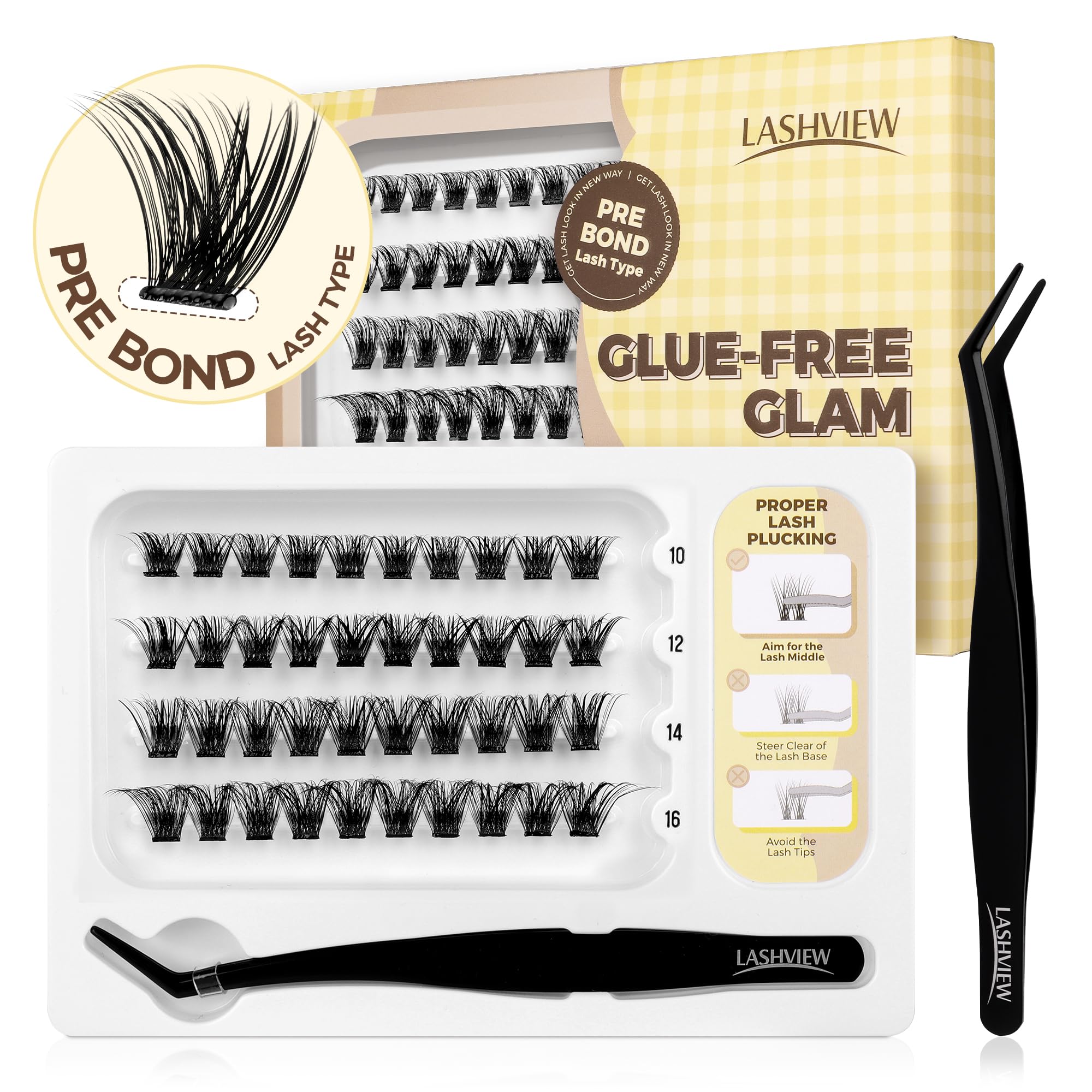 LASHVIEW Self Adhesive Lashes Clusters Eyelashes, 5+ Days Wear Press-on Lashes 10-16mm Individual Lash Extension Kit with Tweezers, No Glue Needed Natural DIY Kit (ZNF23) — view 23
