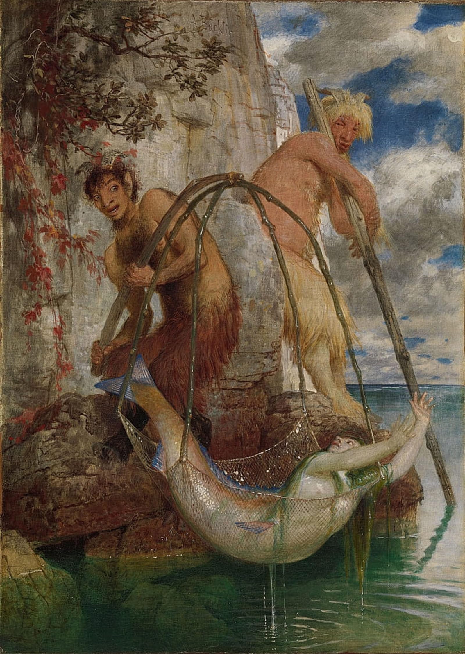 ARTXLXXBN Famous Print Painting Colorful Art Print Two Fishing Pansby Arnold Böcklin Canvas Art Decorations for Home Decor 60x90cm
