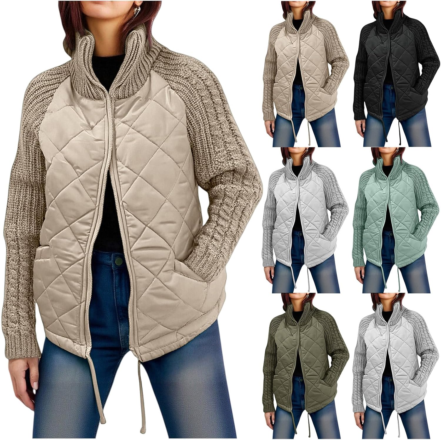 Women's Winter Cropped Puffer Jacket Lightweight Quilted Padded Coat Zip-Up Warm Outerwear Down Coat with Pockets