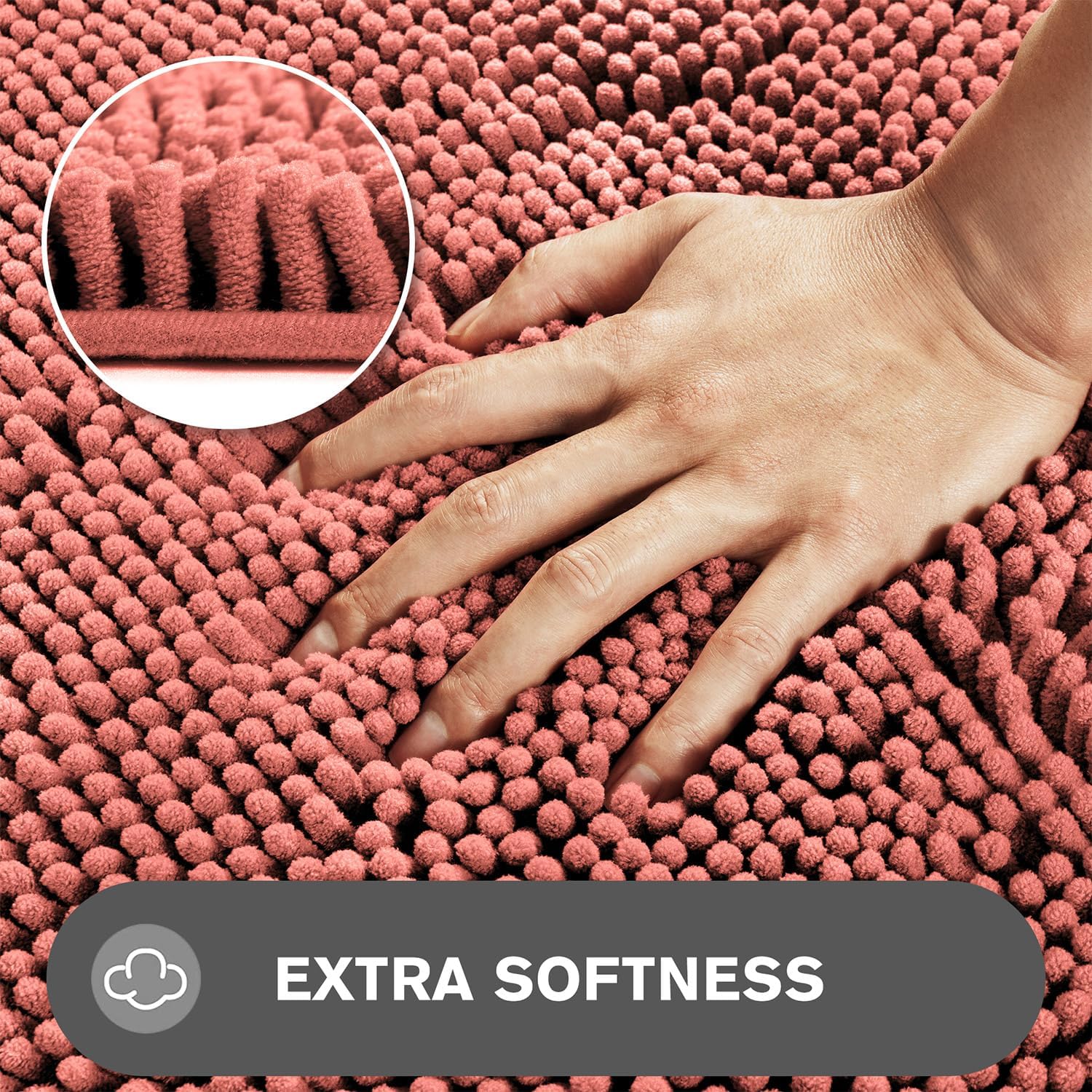 Coral Bathroom Rugs – Absorbent and Washable Bath Mat, Non-Slip, Thick Soft Chenille Bath Rugs for Bathroom, Kitchen, Shower, Sink - 20" x 32"