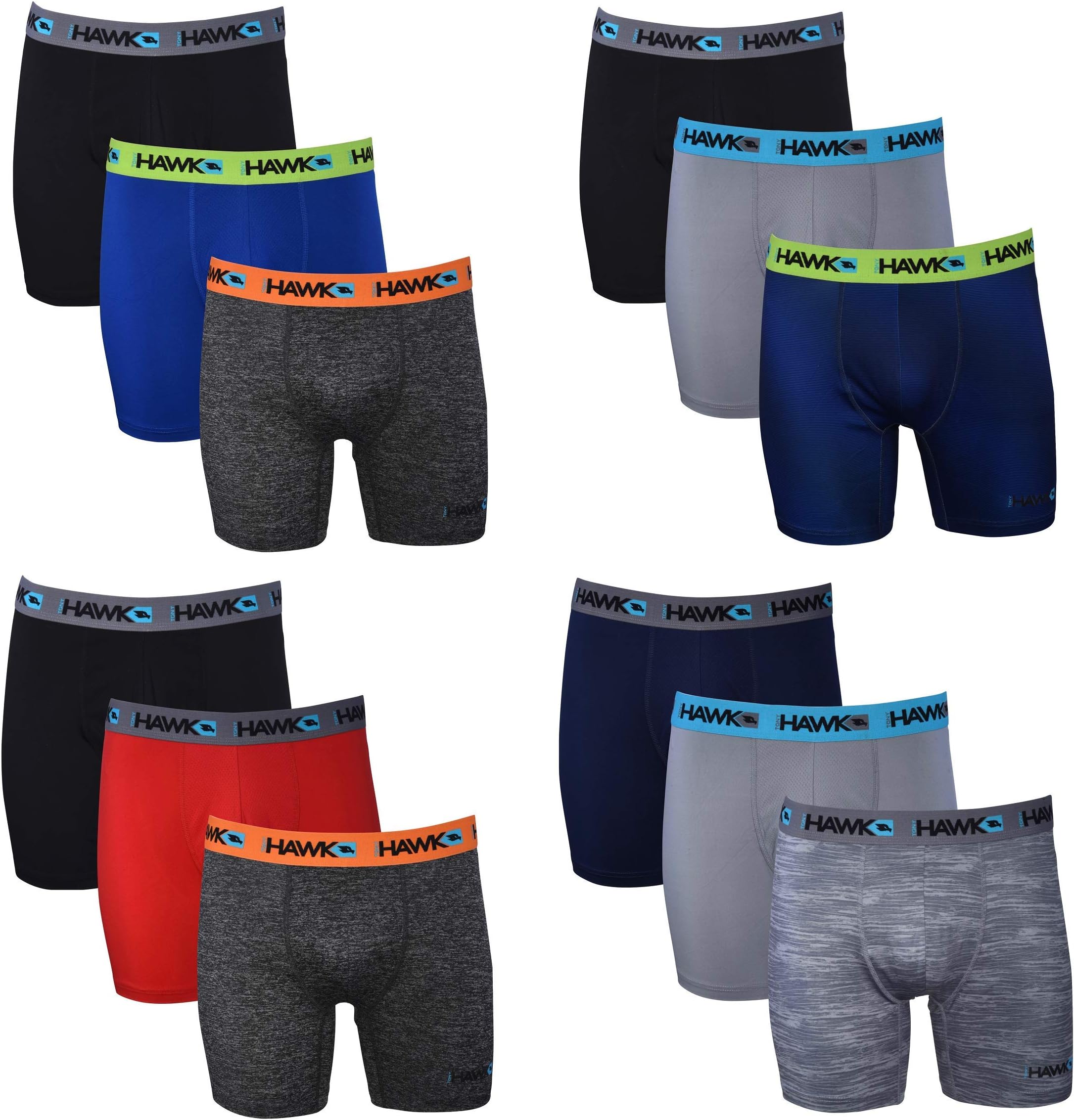 Mens Performance Boxer Briefs - 12-Pack Athletic Fit No Fly Breathable Tagless Underwear S-5XL Regular or Plus Size