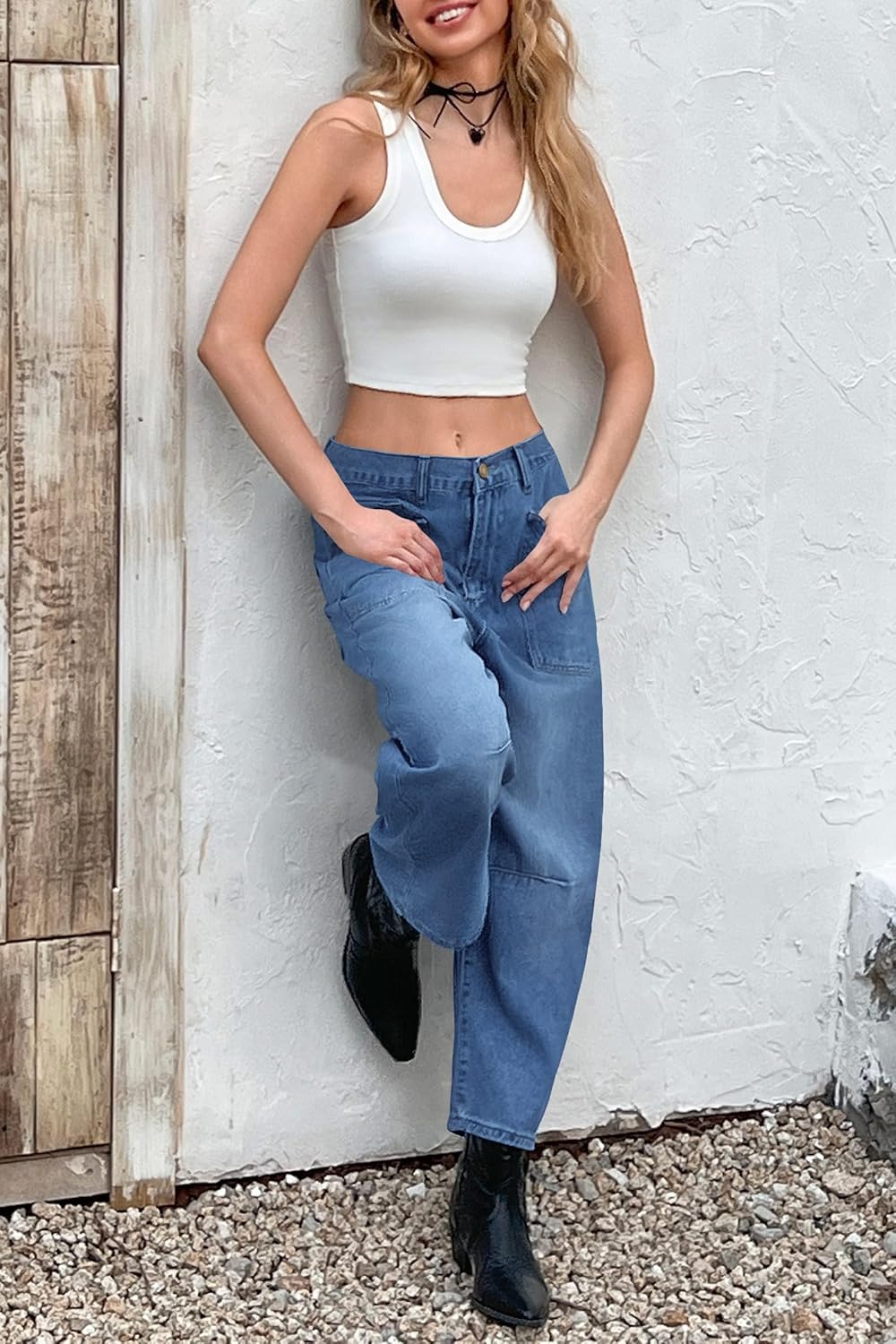 PLNOTME Womens Baggy Barrel Horseshoe Jeans High Waisted Wide Leg Vintage Denim Pants with Front Pockets - Image 5