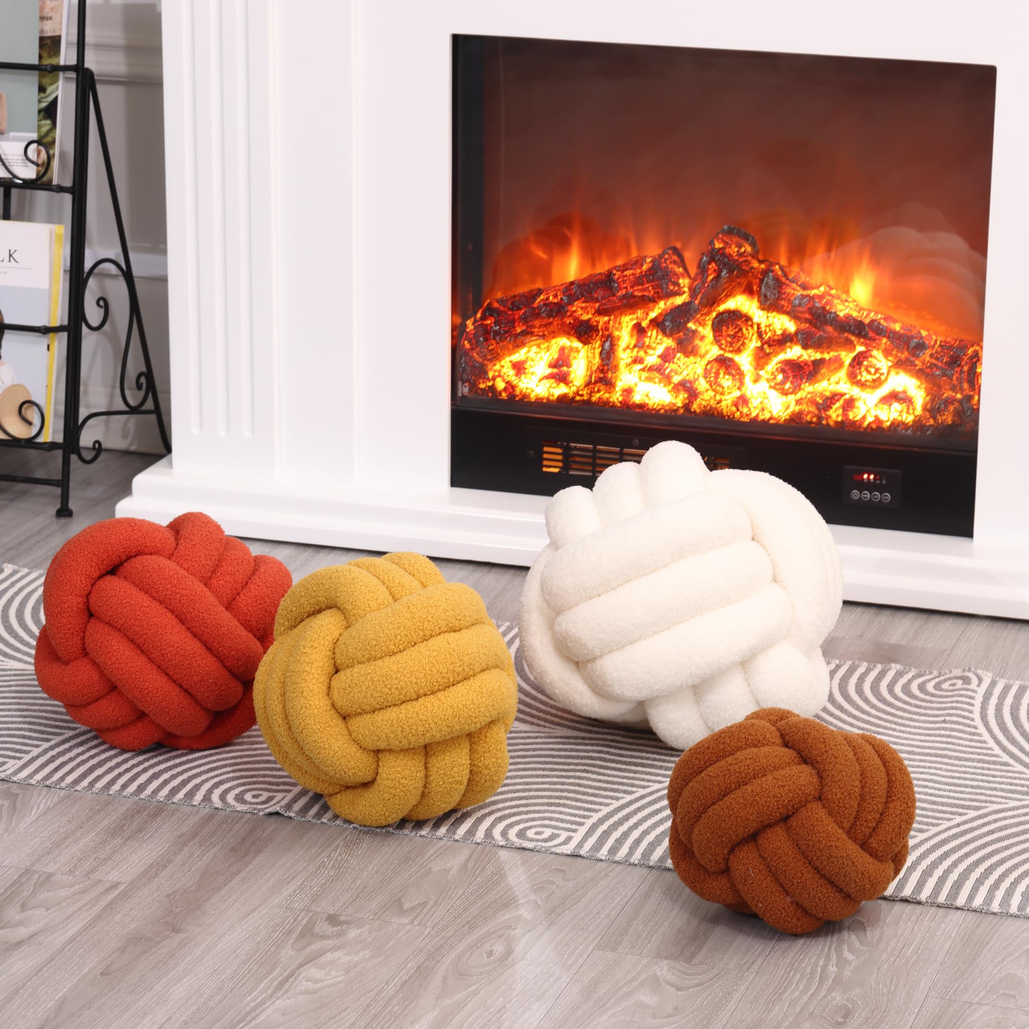 Petrella Ivory White Knot Pillow Ball, 8 Inch Round Decorative Throw Pillow — product photo