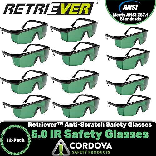 Miniatura 9 de Cordova EJBIRUV5 Retriever - Gafas de soldador, marco negro, lente verde IR 5.0, paquete de 10