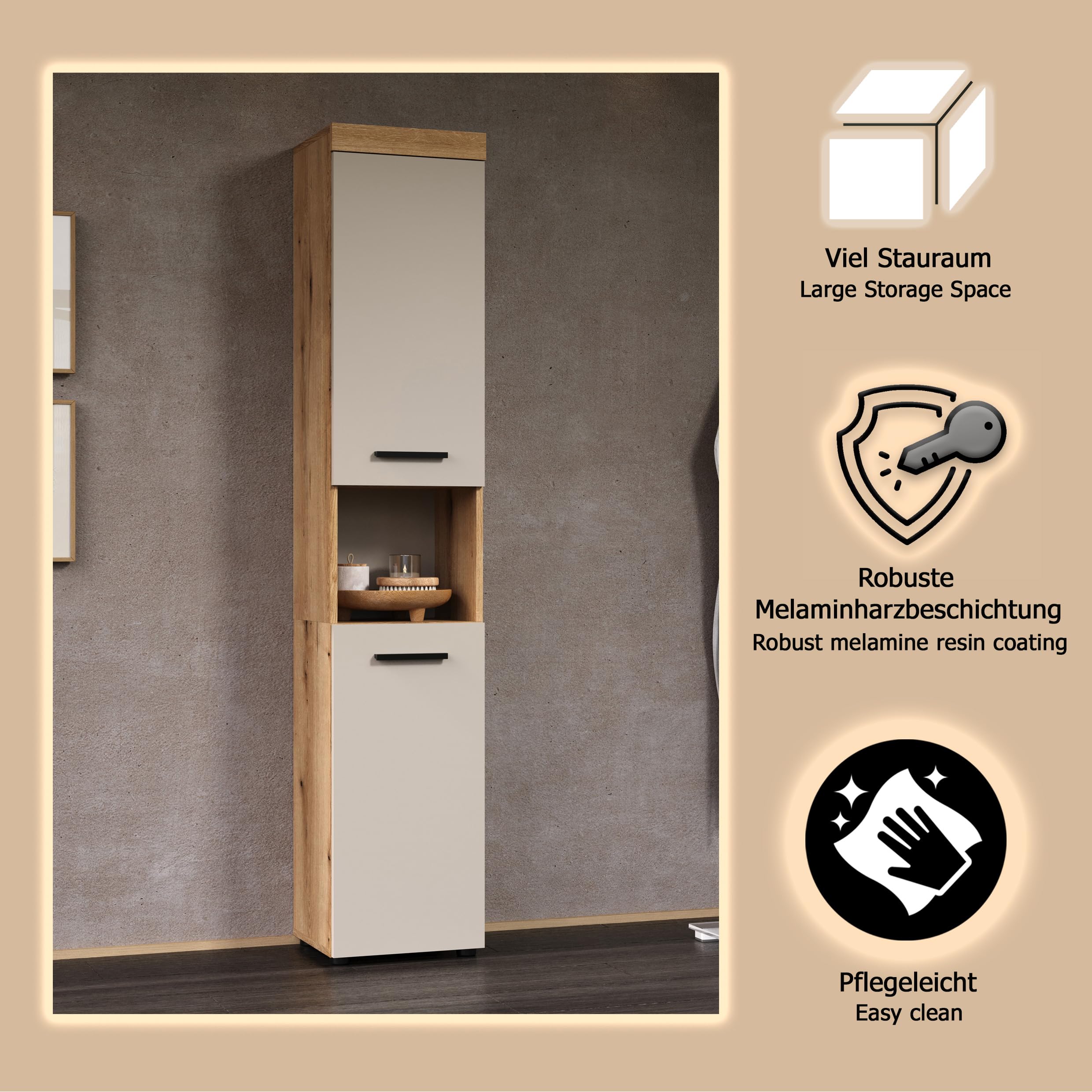 Hochschrank Ivrea Evoke Eiche / Kaschmir · B 36 x H 184 cm