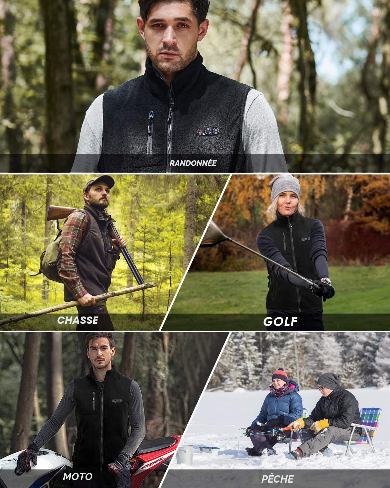 ARRIS Gilet chauffant pour hommes Gilets chauds ajustables avec bloc d'alimentation pour la randonnée, le camping, la pêche et le golf