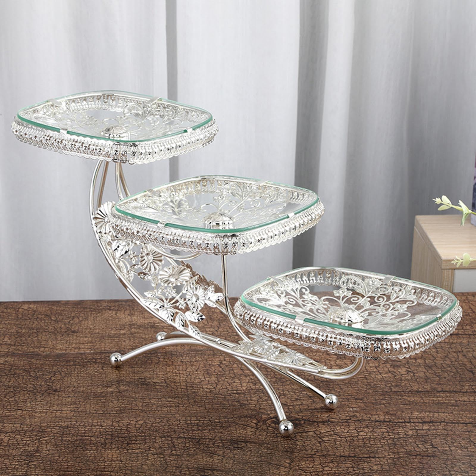 Soporte para Cupcakes de Niveles Bandeja para Pasteles Decorativa con Plata de Metal Y Vidrio Resistente Diseño Elegante Adecuado para, Plata, Individual
