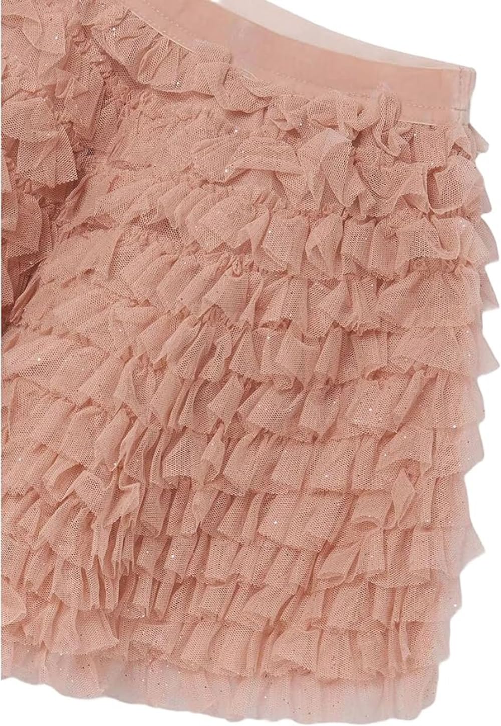 Generico Gonna Tulle Bambina Elegante con Balze e Glitter – Gonna Rosa Principessa per Cerimonia, Danza e Occasioni Speciali