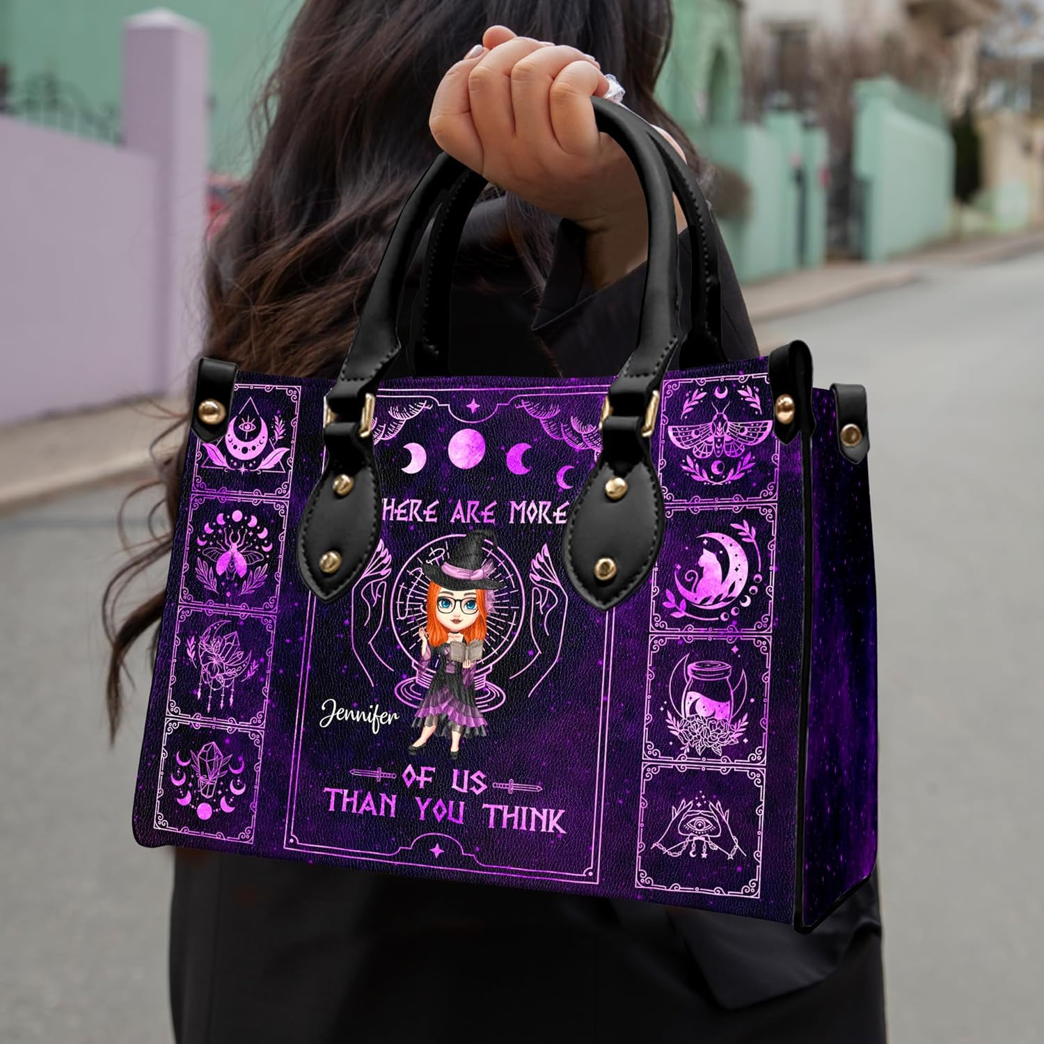 Personalized Witch Leather Bags, Halloween Purses For Women, Witch Art Bag, Spooky Halloween Purses, Holiday Gifts