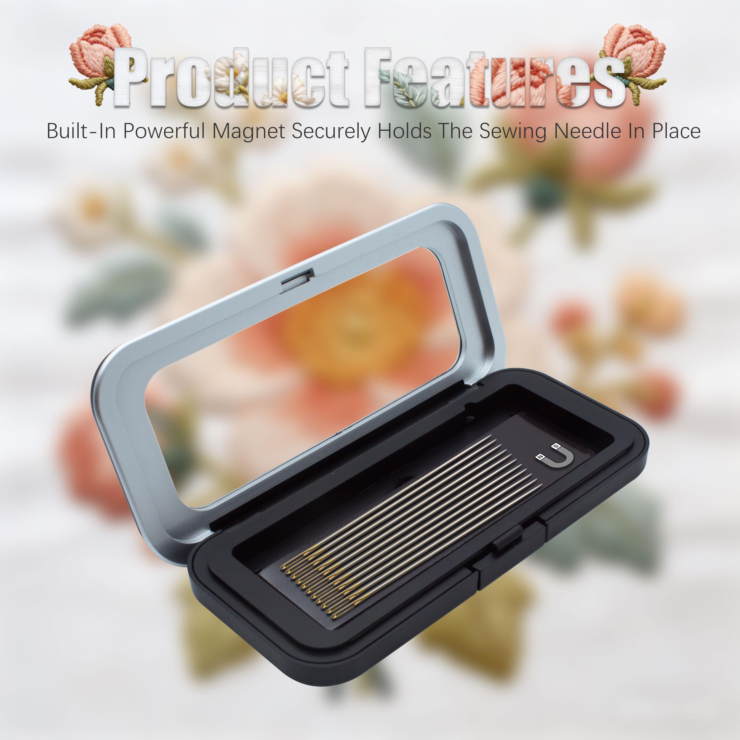 Estuche magnético para agujas con tapa transparente, estuche magnético portátil para agujas, estuche de aguja de costura con imán fuerte para coser acolchado, manualidades, suministros de clips de