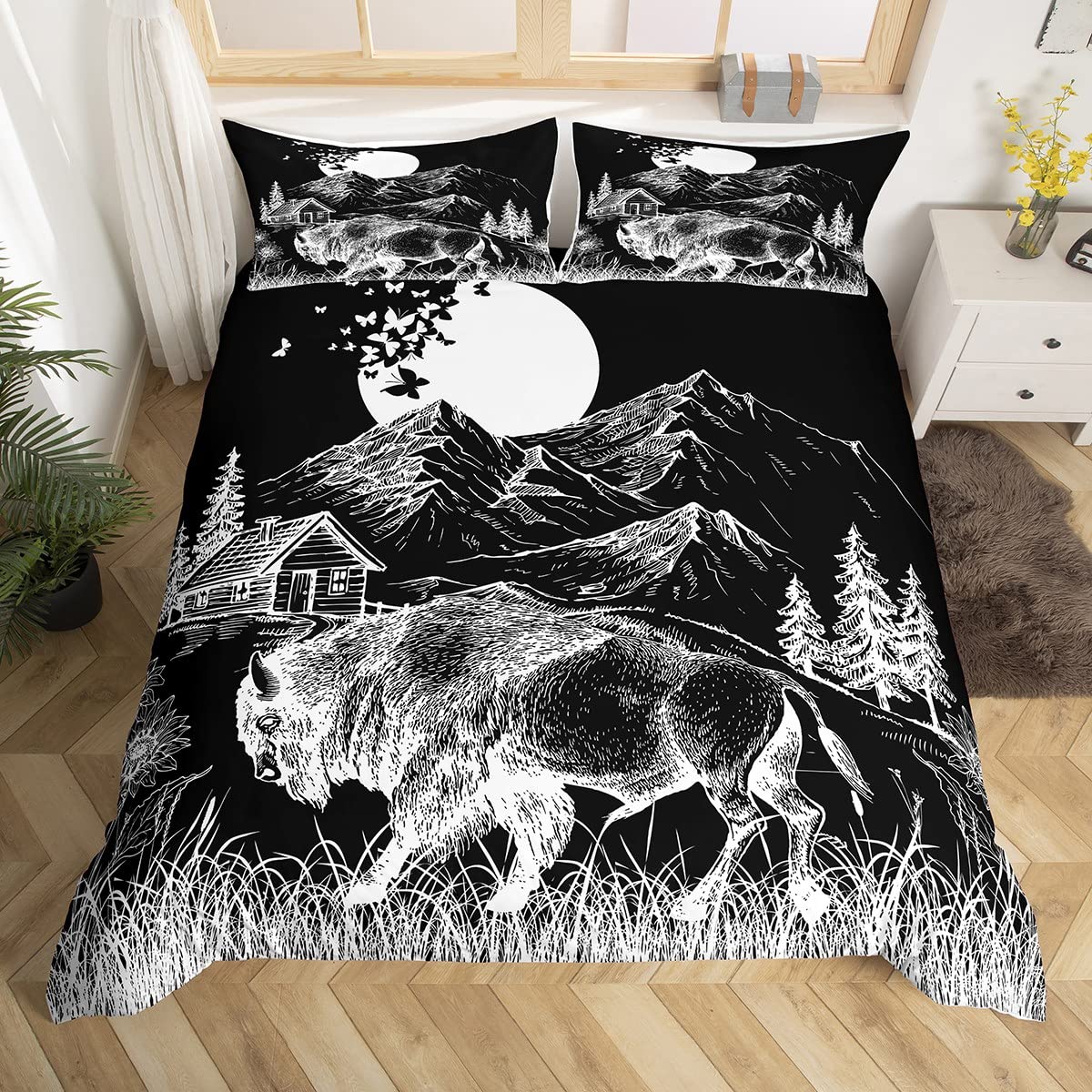 Grazioso set di biancheria da letto con mucche delle Highlands, set di lenzuola con cornice Highland Cattle per ragazzi e ragazze, biancheria da letto sulla fauna selvatica, lenzuolo con angoli, set