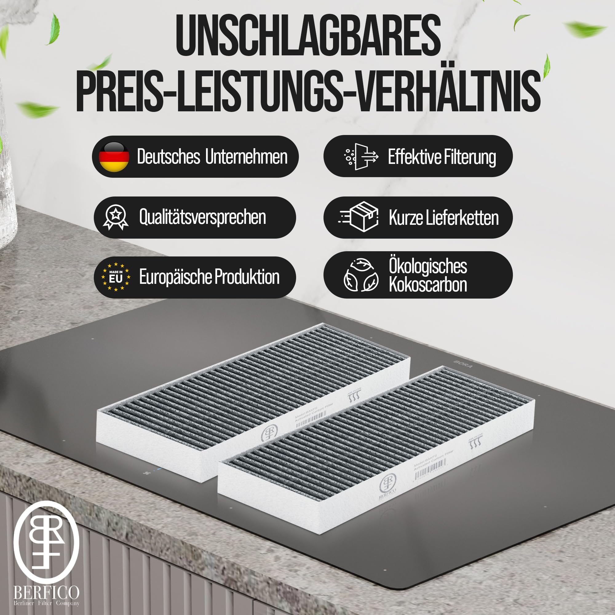 Sparesbarn 2 filtri ai carboni attivi compatibili con cappa aspirante BAKFS-002 BAKF-100 BIU-011 GP4 Bora BFIU BHU BIU BASIC BIAS serie