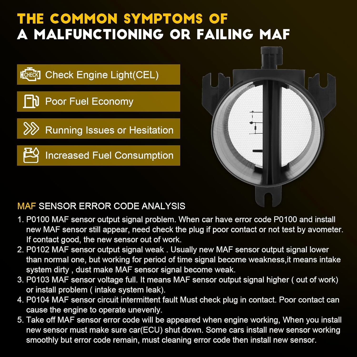 OCPTY Mass Air Flow Sensor Fits for Chevrolet Express 1500 2500 3500 4500 2003-2015 & for GMC Savana 1500 2500 3500 4500 2003-2015 12574383 15926193