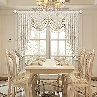 Vista 3 de Loom and Mill Luxury Waterfall Valances for Windows, Elegant Jacquard Thick Swag Curtains Valance with Tassels for Living Room, Bedroom Party Light