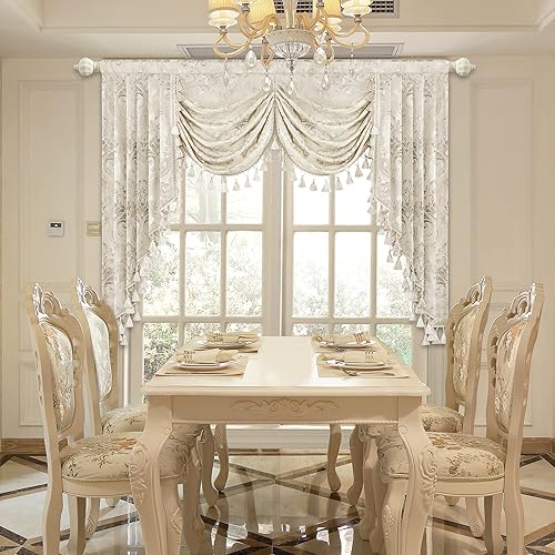 Miniatura 3 de Loom and Mill Cenefas de cascada de lujo para ventanas, elegante cenefa de cortinas gruesas de jacquard con borlas para sala de estar, dormitorio,