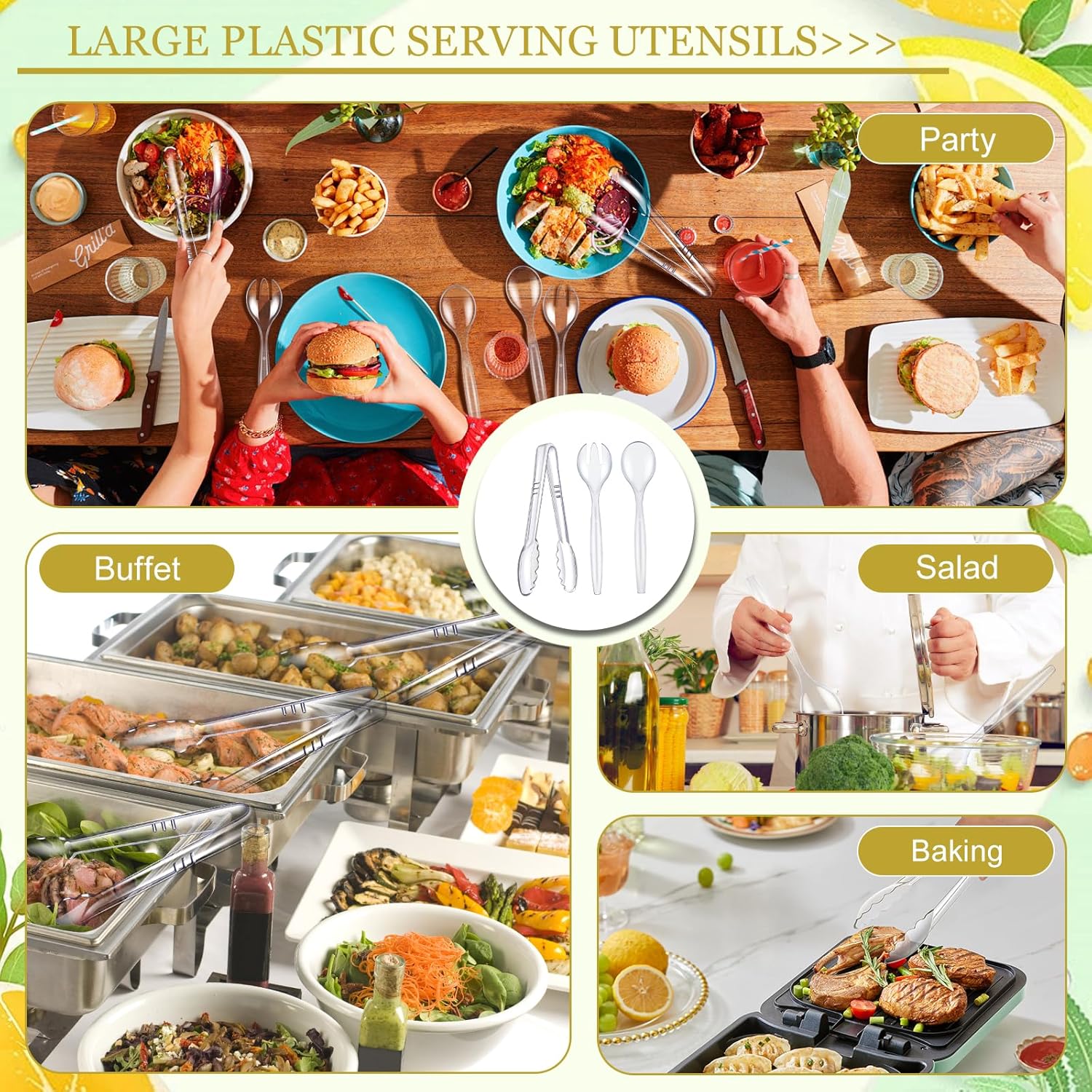Mwellewm Serving Utensils, 10'' Plastic Serving Utensils Set, Lar