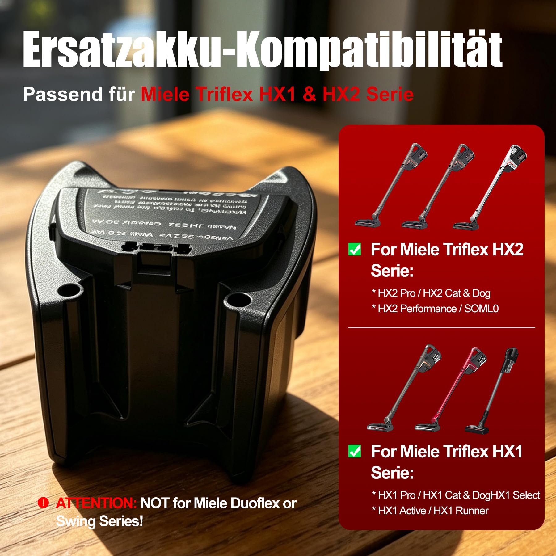 Batterie de rechange 3,0 Ah pour aspirateur à manche sans fil Miele Triflex HX1 & HX2, compatible avec AP01 AP02 HX-LA 11384710 batterie lithium-ion 25,2 V, compatible avec HX1 Pro, Cat & Dog, HX2