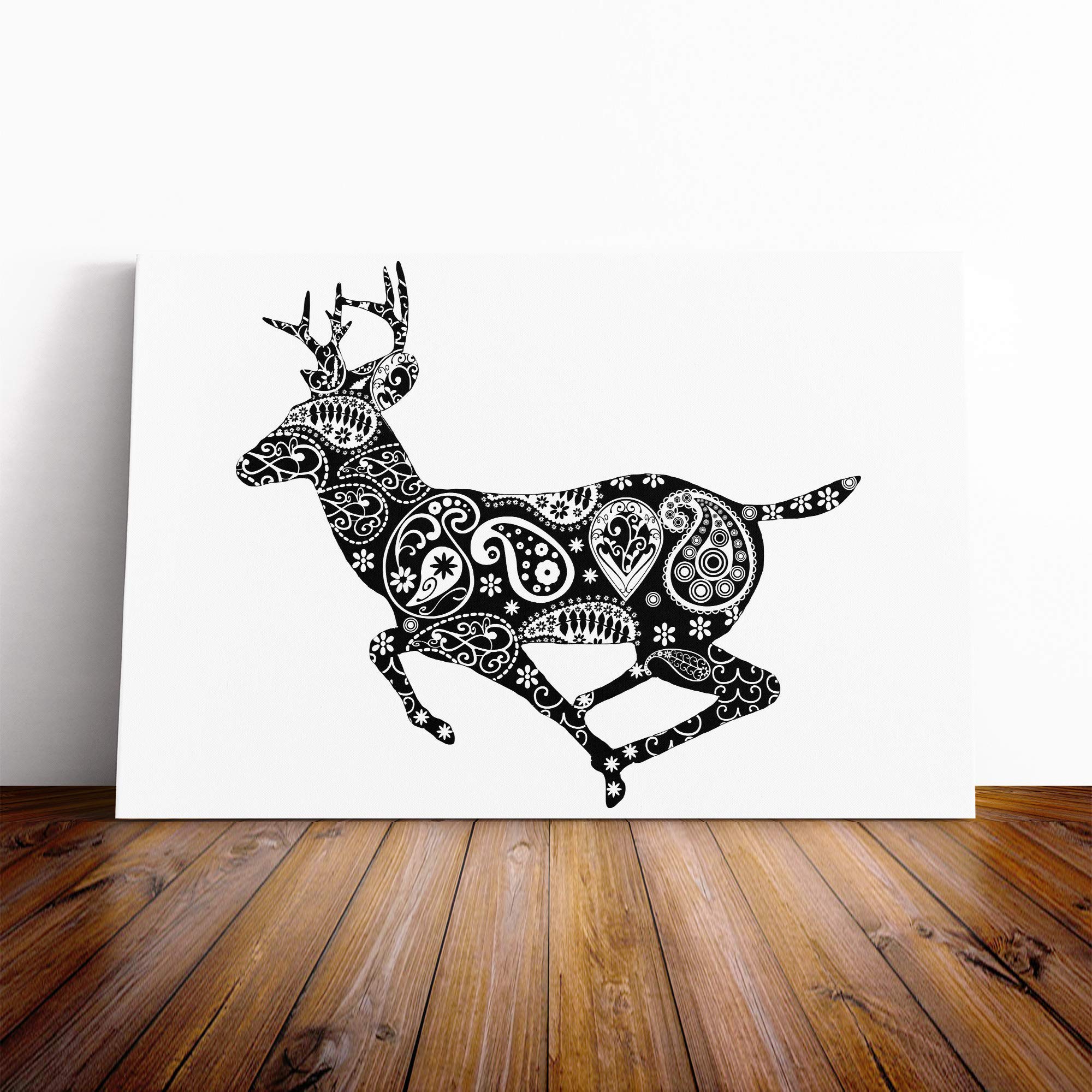 Stag Paisley Design Canvas Print | Gallery Wrapped 30mm Frame Wall Art | 30x20 inches | Ready to Hang | Modern Animals Picture | Living Room Bedroom Lounge Office