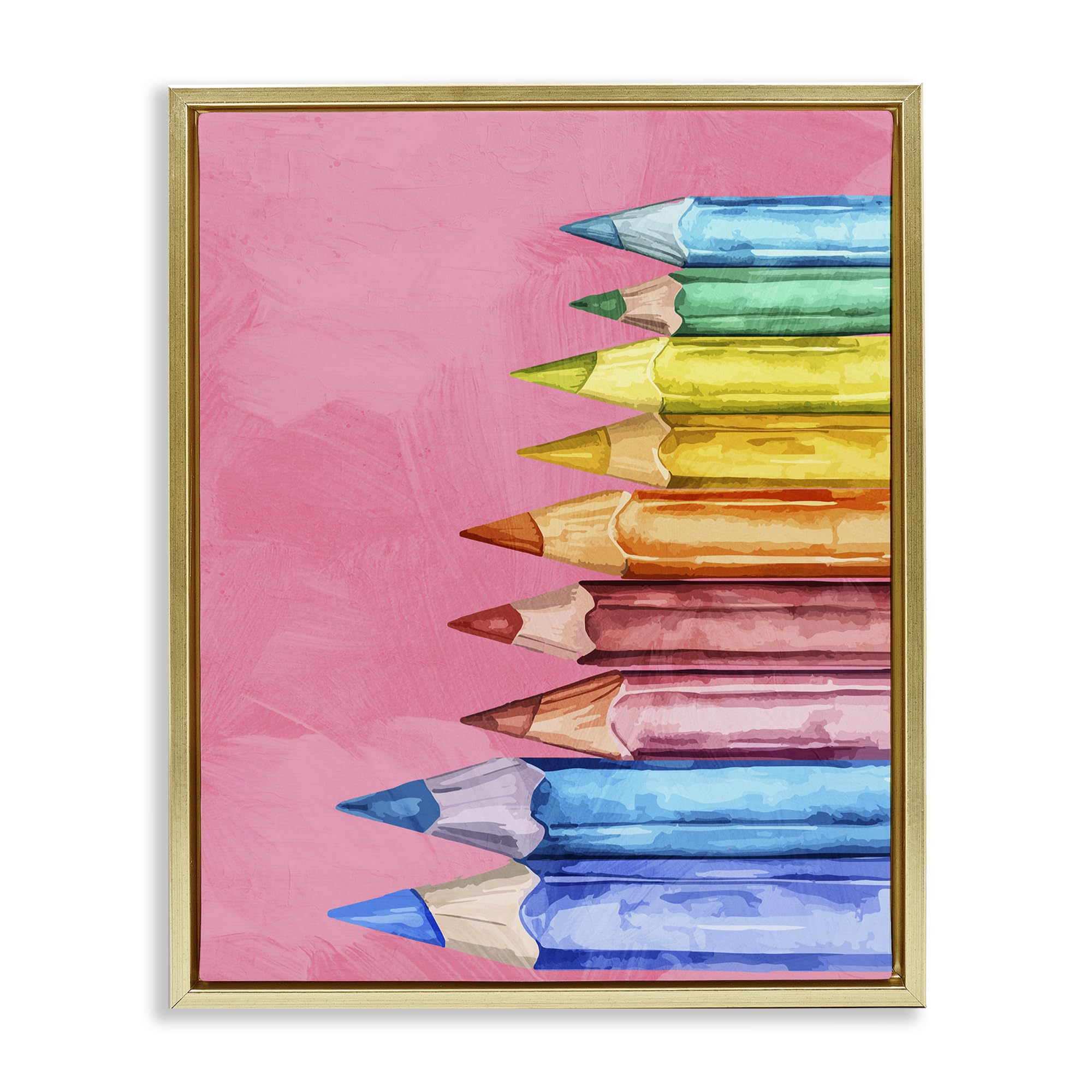 Stupell Industries Metallic Gold (Matte) 'Vibrant Pencils On Pink'| Floating Frame Canvas Art