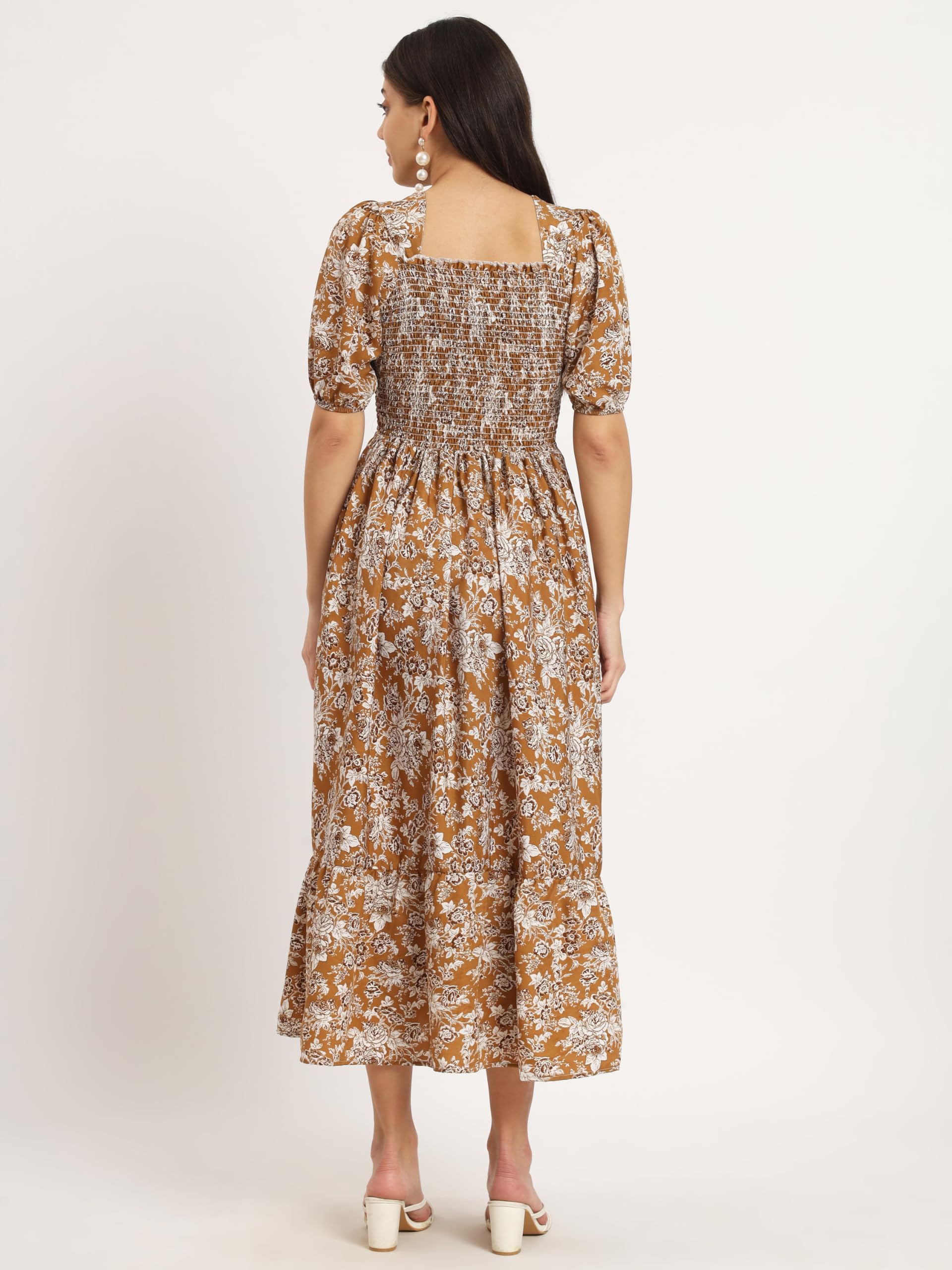 Kzully | Smocked A-Line Midi Dress - Elevate Your Style With Supreme Comfort Mustard