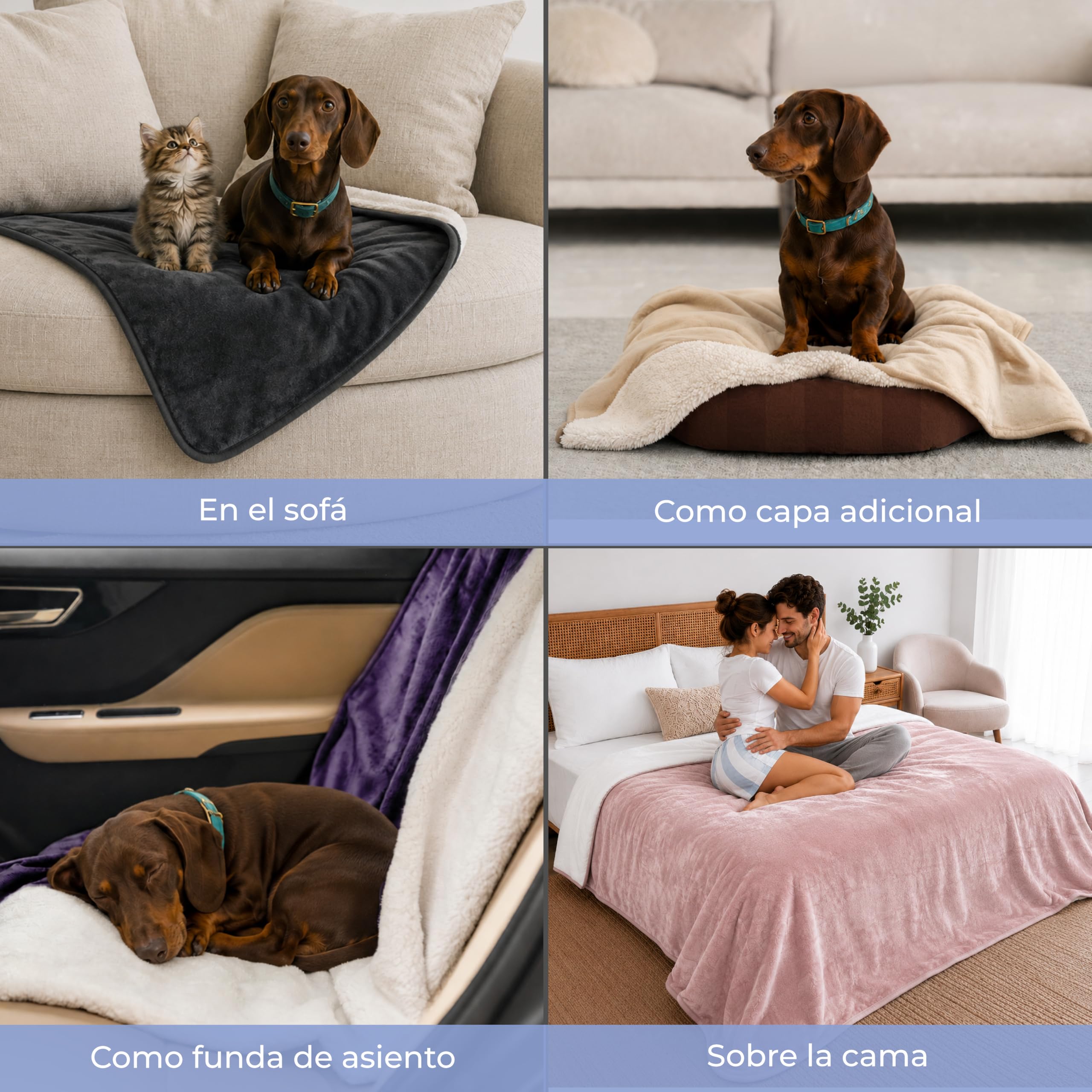 Twinzen Manta Impermeable Perro 127x152 cm Gris Oscuro - Manta para Perros Reversible y Lavable - para Sofá y Cama - Sherpa