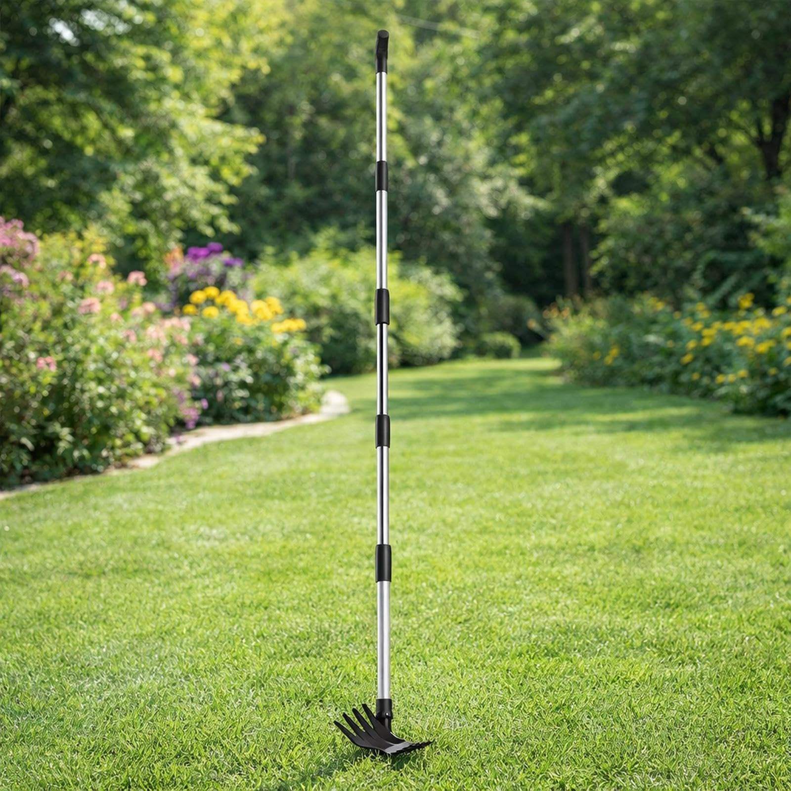 Rastrillo Manual para Desherbar con Mango Desmontable de Acero Al Carbono, de Jardín de Doble Propósito para Y Desherbar, Herramienta para