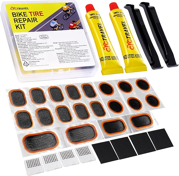 cyctravel Bike Tire Repair Kit, Bicycle Inner Tube Puncture Patch Kits with 20 PCS Vulcanizing Patches, User Manual, Metal Rasp and Tire Lever, Bike Patch Kit for Mountain and Road Bike.