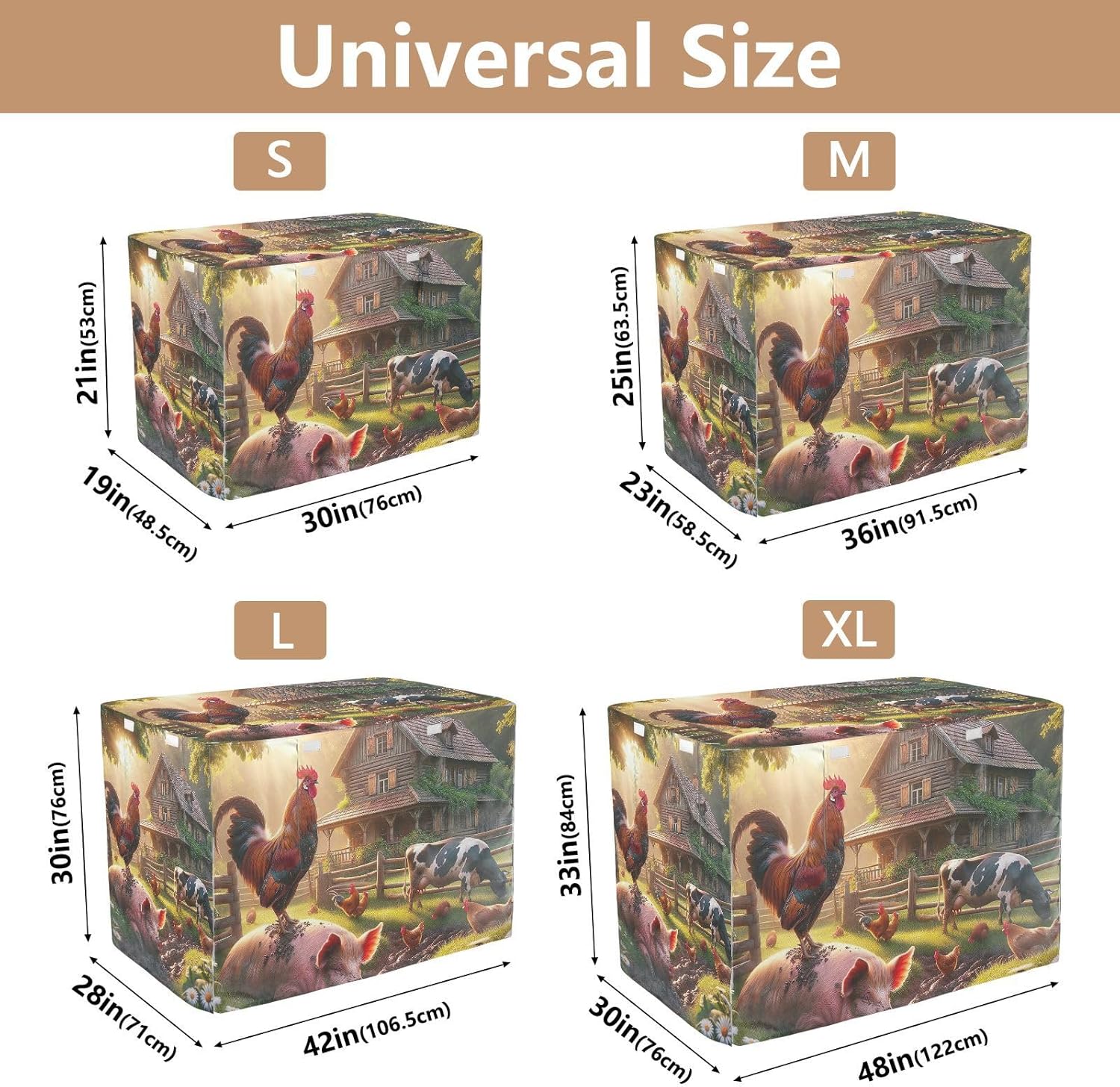 Cute Farmhouse Rooster Dog Crate Cover Roll-up Side Panels, Covers for Pet Crates, Large