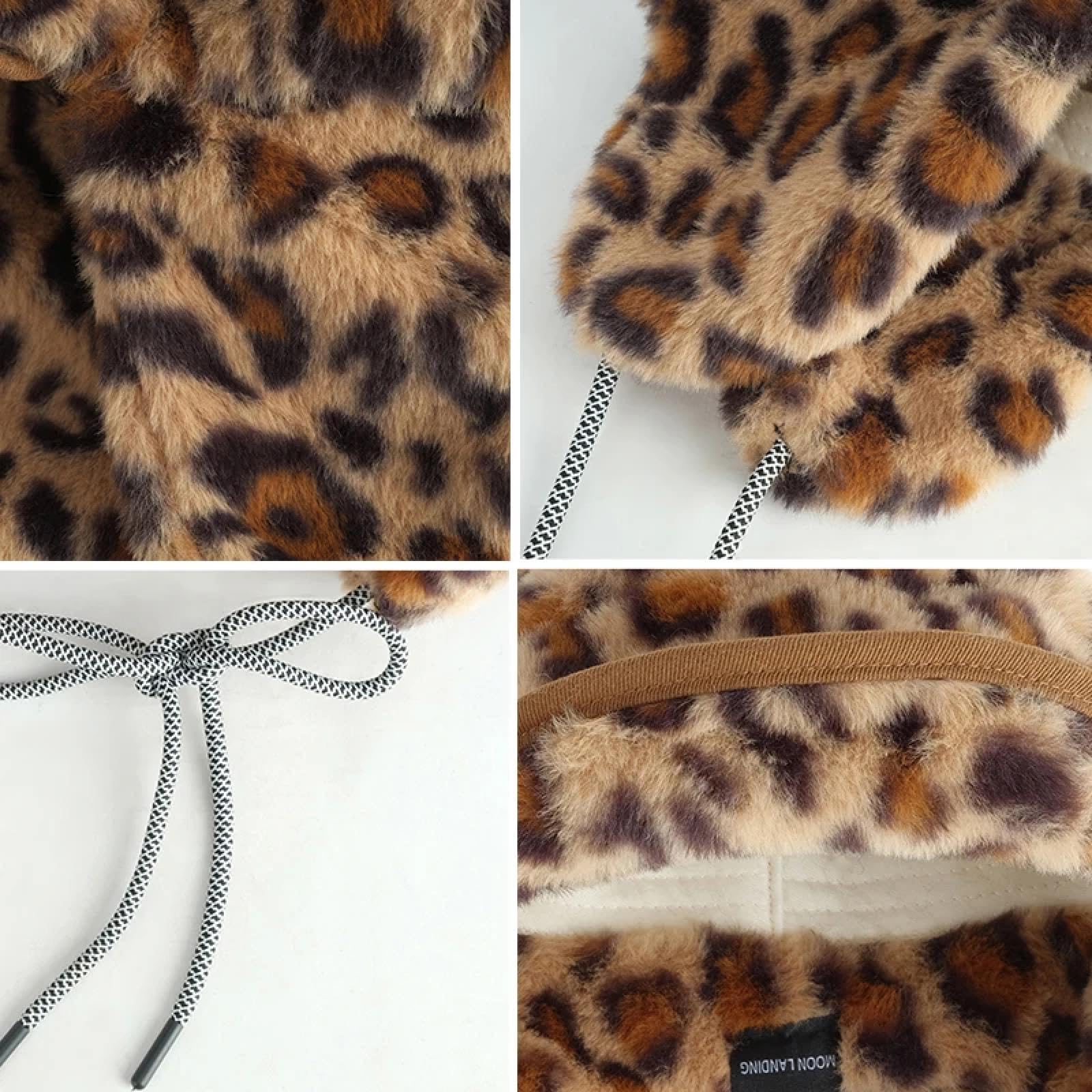 Czapki Czapki Skullies Czapki Beanie Leopard Print Bomber Czapki dla Kobiet Zimowe Pluszowe Pogrubione Ciepłe Pulower Czapka Koreańska Moda Ochrona uszu Czapka Narciarstwo Kapelusze Pilota