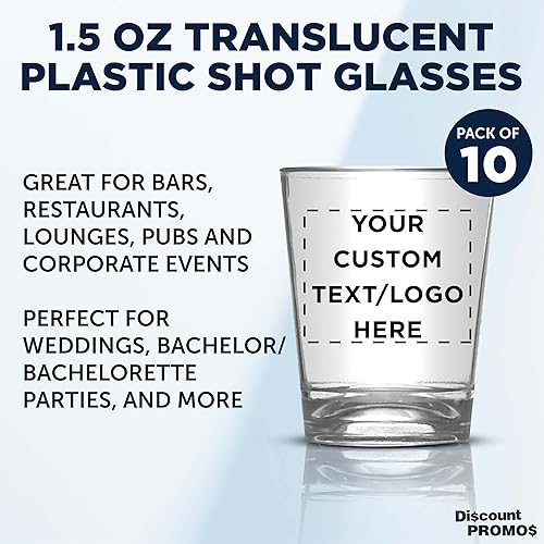 Miniatura 10 de DISCOUNT PROMOS Vasos de chupito de plástico translúcidos personalizados de 1.5 onzas, juego de 50, paquete personalizado a granel, acrílico, ideal