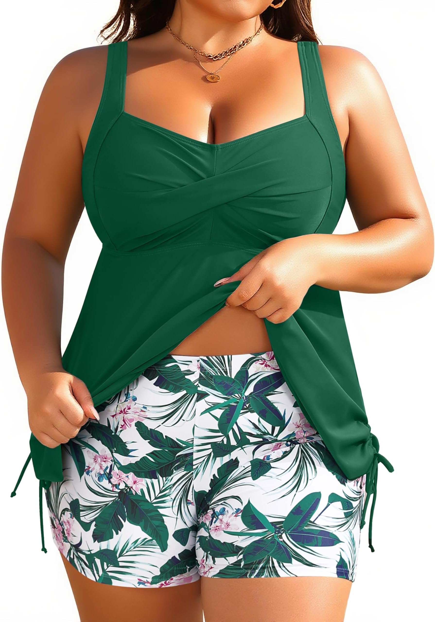 Women Plus Size Tankini Swimsuit Two Piece Flowy Swimdress Bathing Suits with Shorts