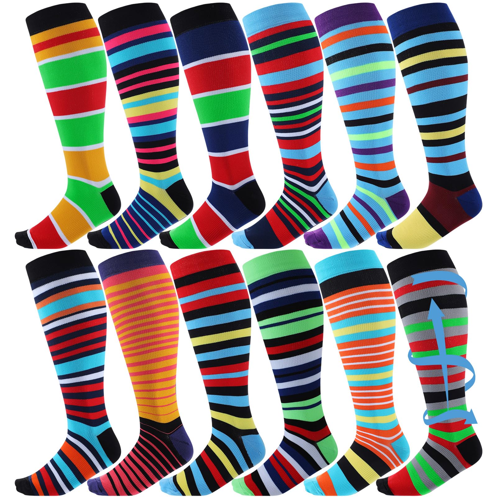 Shyyween 12 Pairs Men Knee High Compression Socks