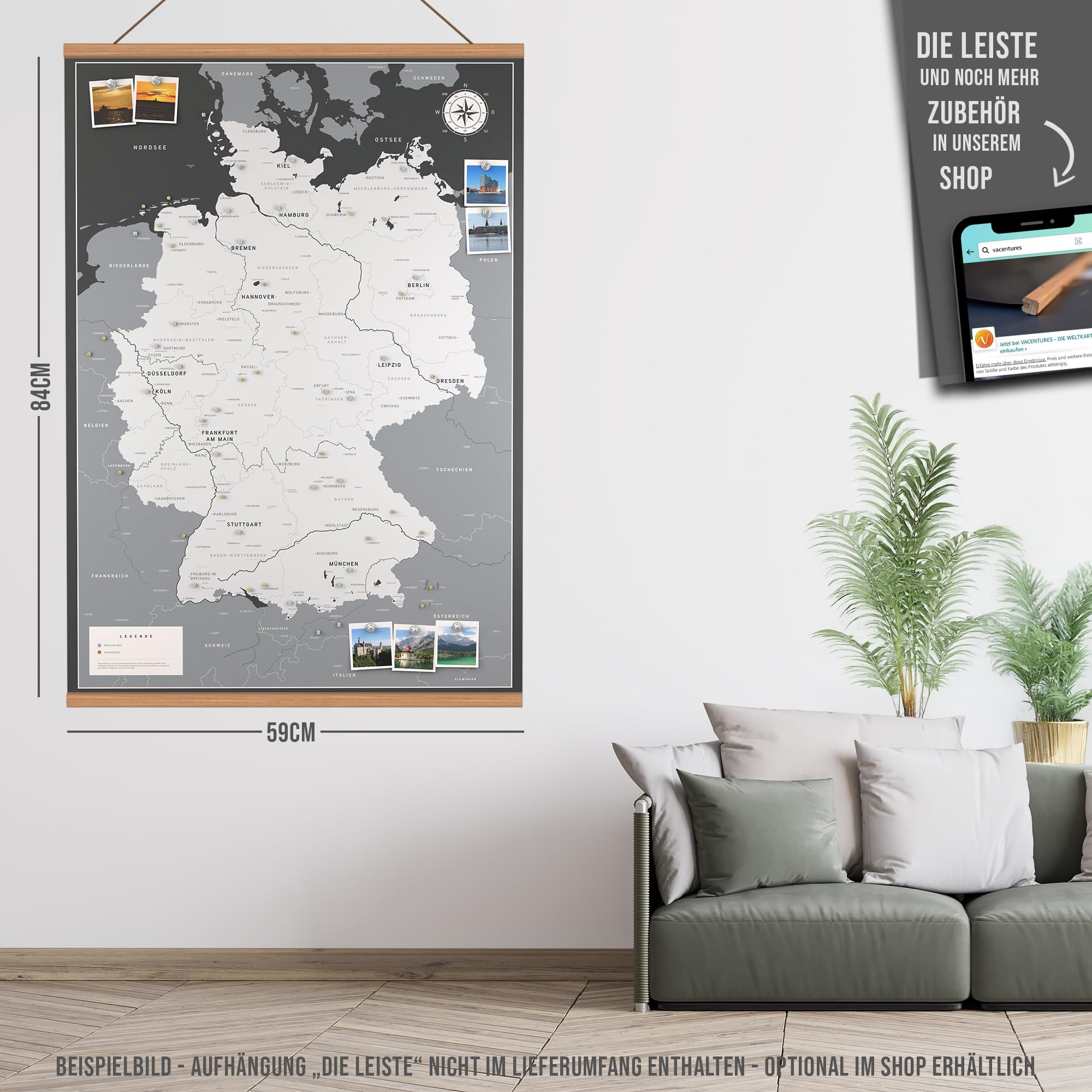 Deutschlandkarte magnetisch XL Poster zum Pinnen inkl. 30 Magnete Vacentures