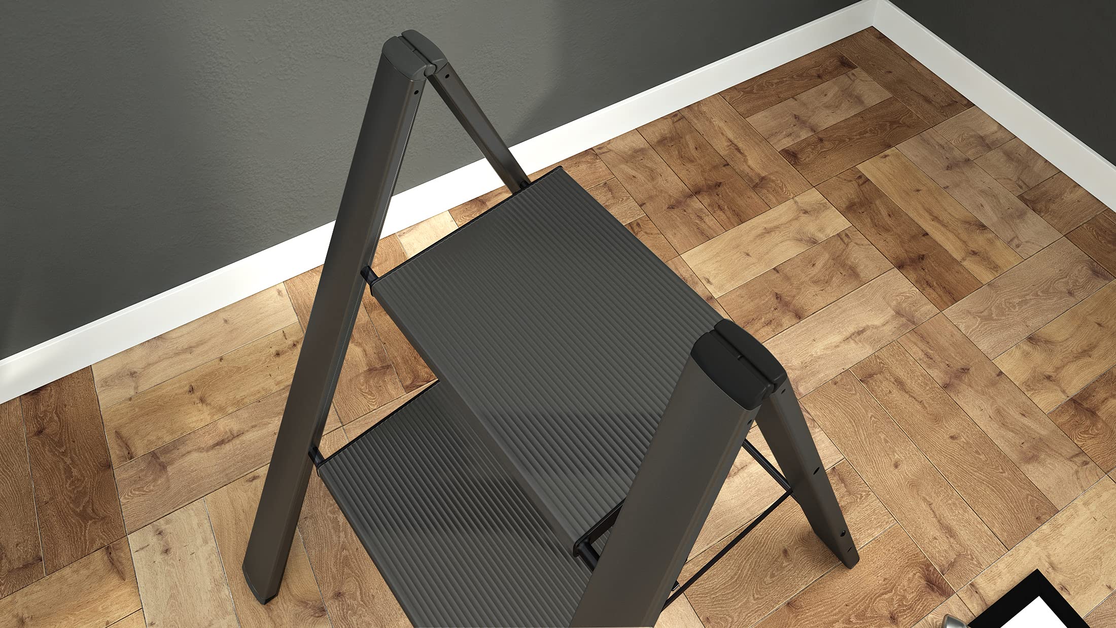 Anodized Aluminium Steps Stool Leonardo 2 Black