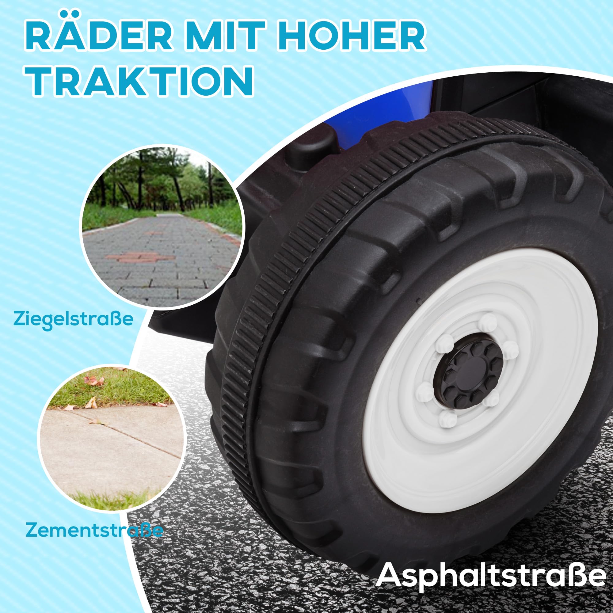 Traktor elektryczny dla dzieci, MP3, 3-6 km/h, Niebieski