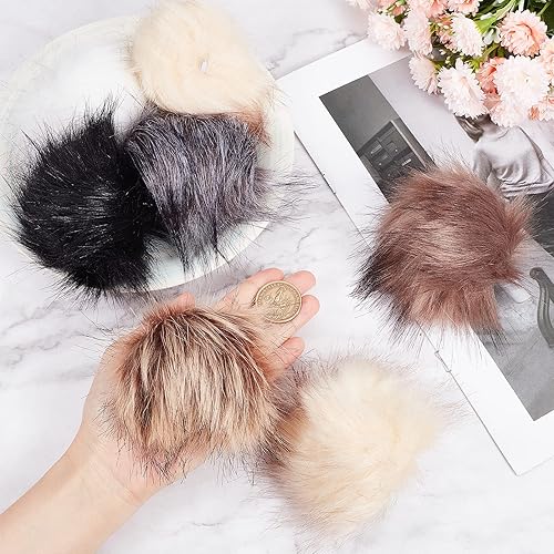 Miniatura 3 de GORGECRAFT 20 pompones de piel sintética de zorro de 3 pulgadas, bola de pompón esponjoso, accesorios de punto extraíbles con lazo elástico para