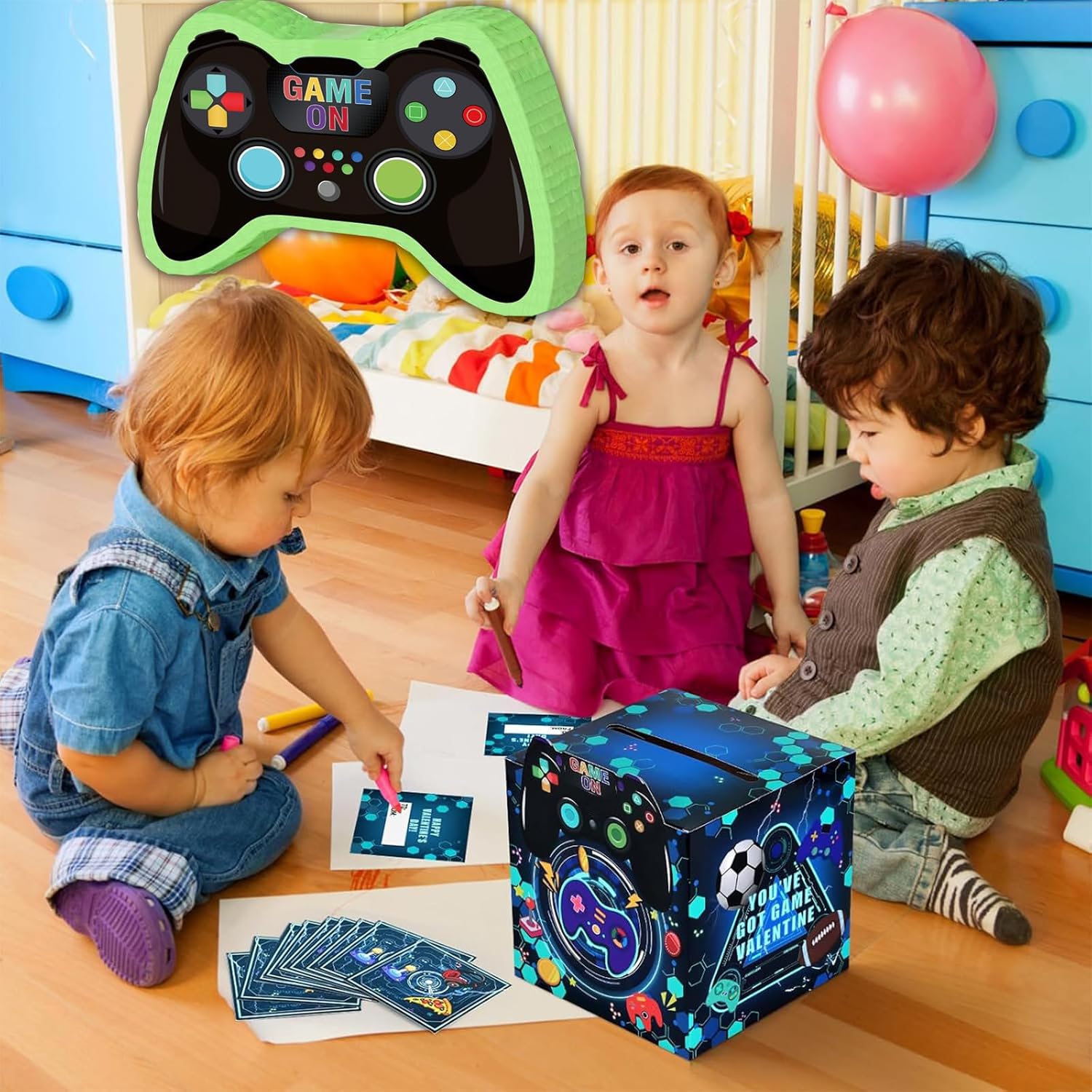 Video Game Controller Pinata and 161 Pcs Valentine's Day Box for Kids