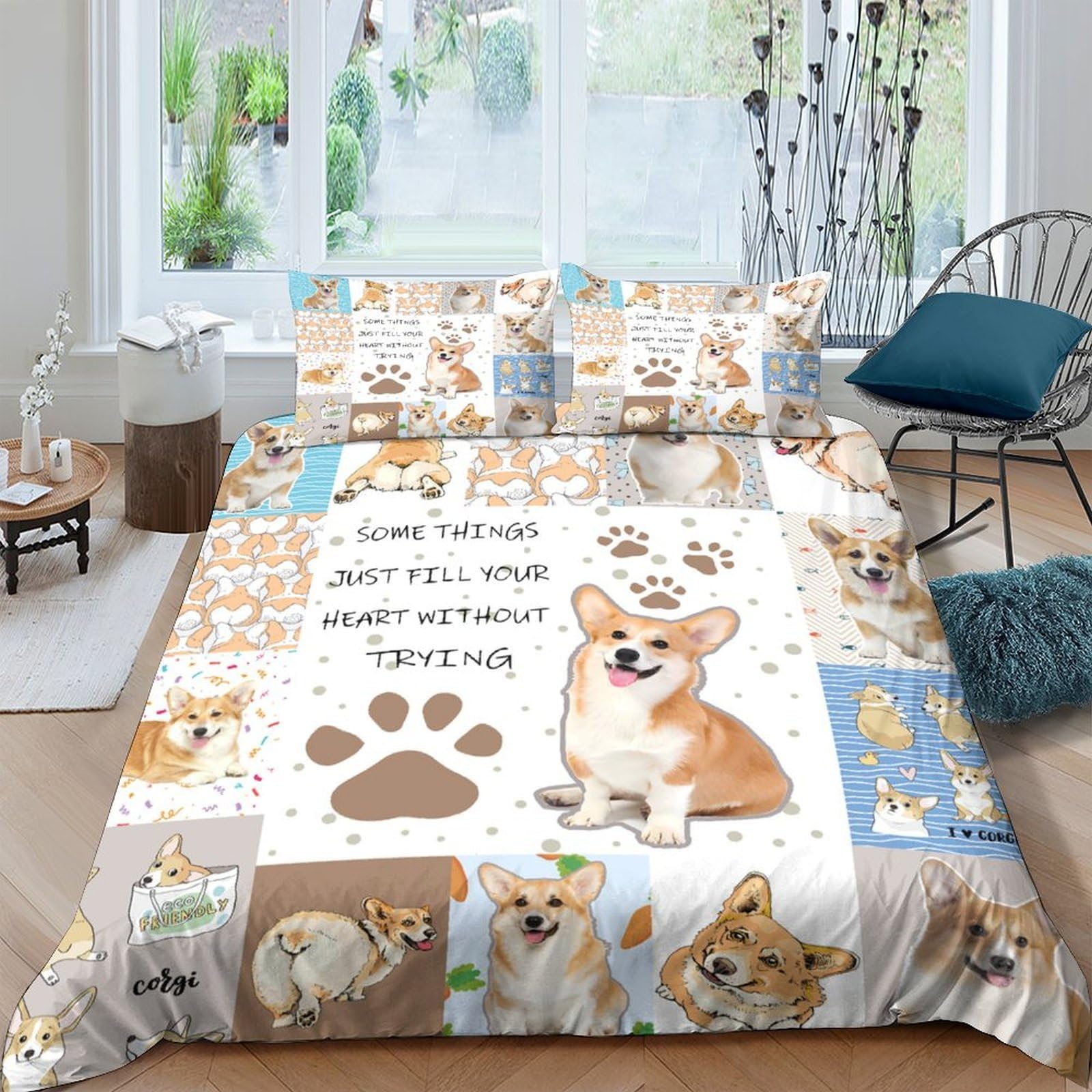Ctjqhvkz Style-3 3D Printed Corgi Cartoon Fitted Sheet Microfiber Anti-Slip Cute Dog Bed Cover For Bedroom Guest Room Decor Washable Single（135X200cm）