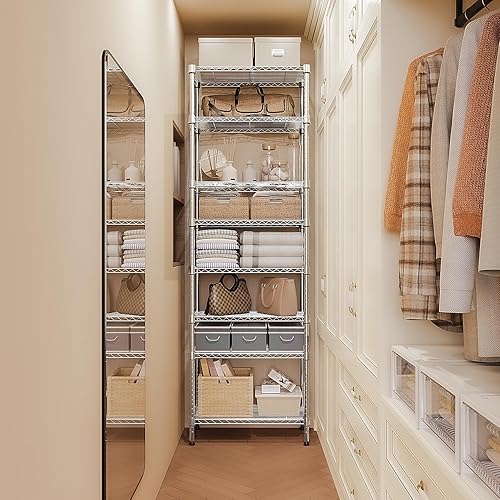 Miniatura 8 de MZG - Estantería de alambre de metal de 8 niveles y 2000 libras, organizador de almacenamiento para lavandería, baño, cocina, despensa, cromado,