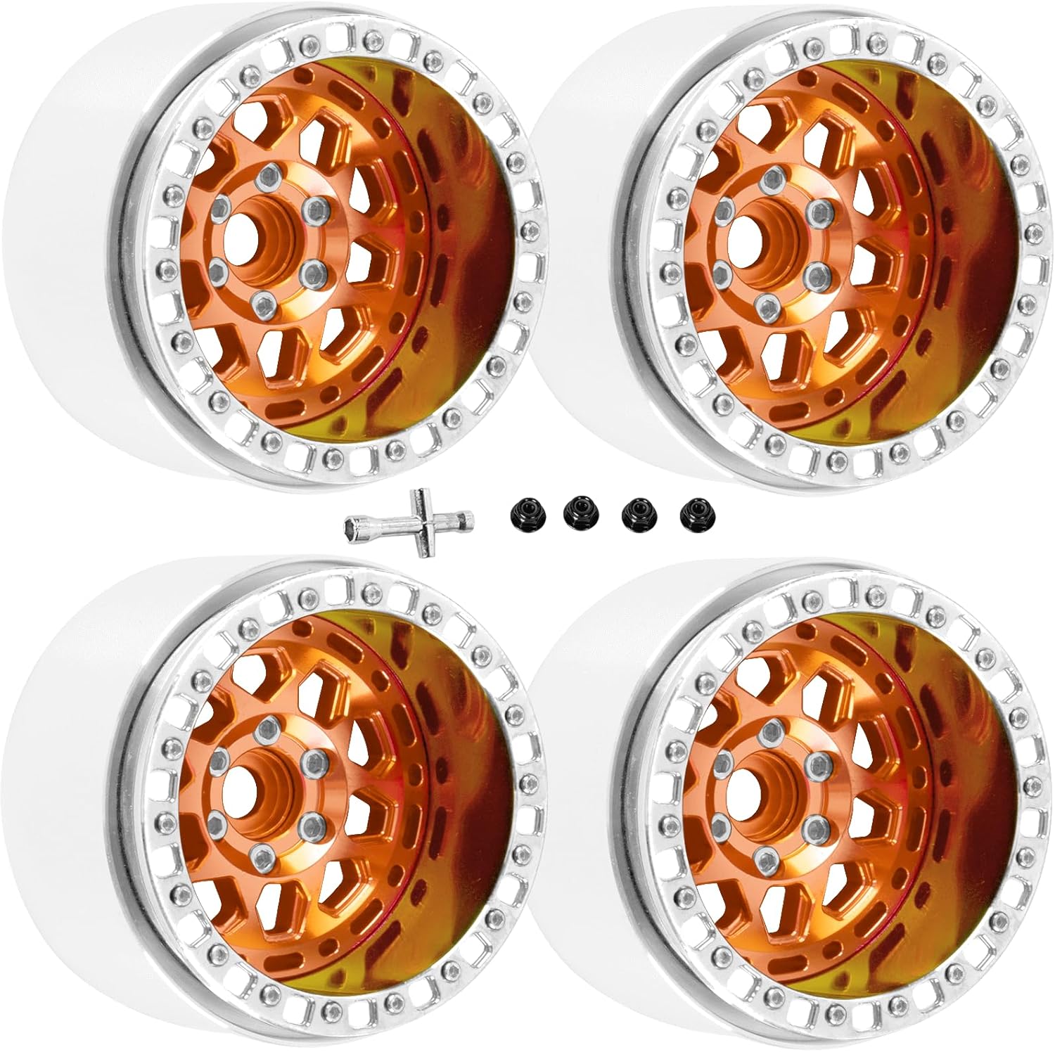 RC Alloy 2.2 Beadlock Wheels for 1/10 SCX10 Capra AMG 6x6 TRX4 Red cat Gen8 Everest Gen7 Pro RC Crawler,Alunium 2.2 Beadlock rc Wheels 2.2 Beadlock Rims,4pcs,Orange