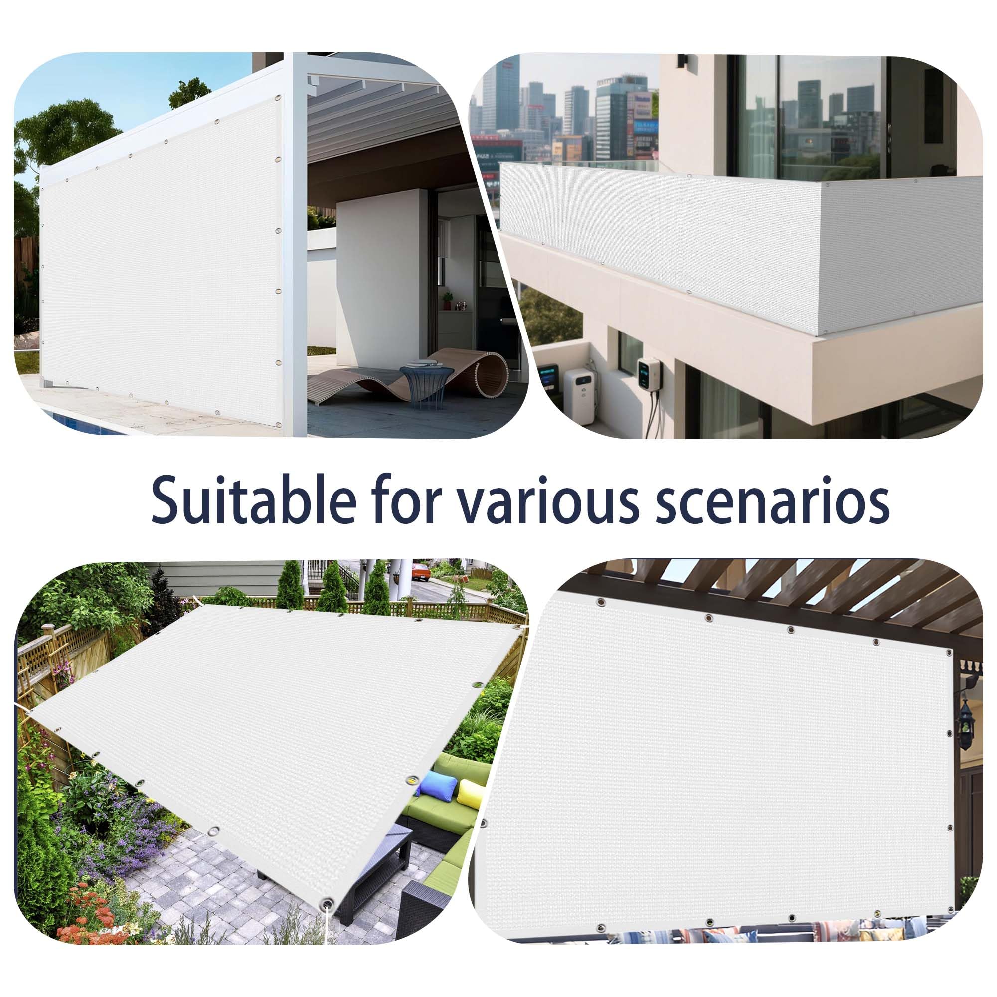 Malla de Sombreo 1.5 x 5 m Protección UV Toldo Camping con Ojales y Cuerdas de Sujeción para Patio Exterior, Jardín, Terrazas, Pergola, Blanco