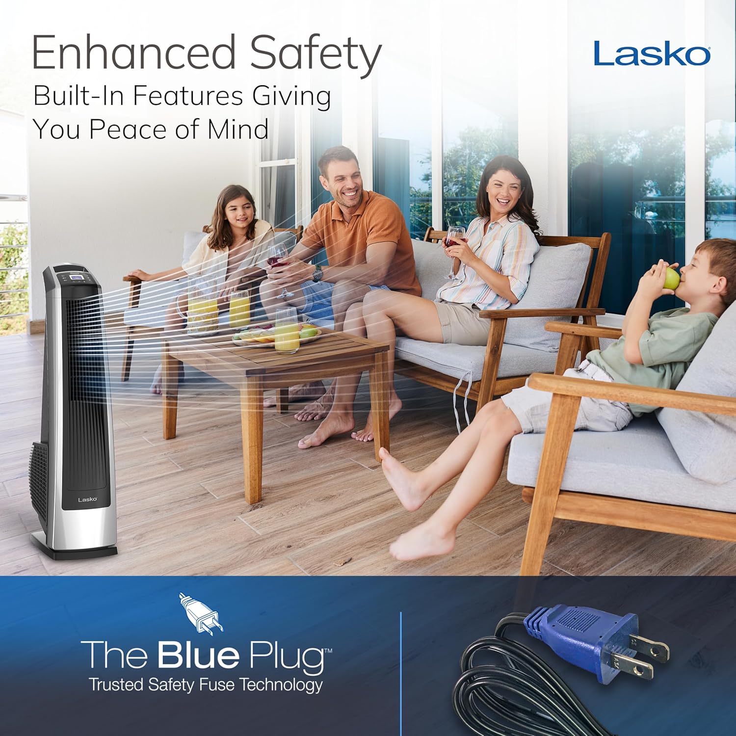 Lasko High Velocity Oscillating Tower Fan, 3 Powerful Speeds, Adjustable Directional Louvers, For Bedroom, Basement, Garage Use, Black, 35", U35105