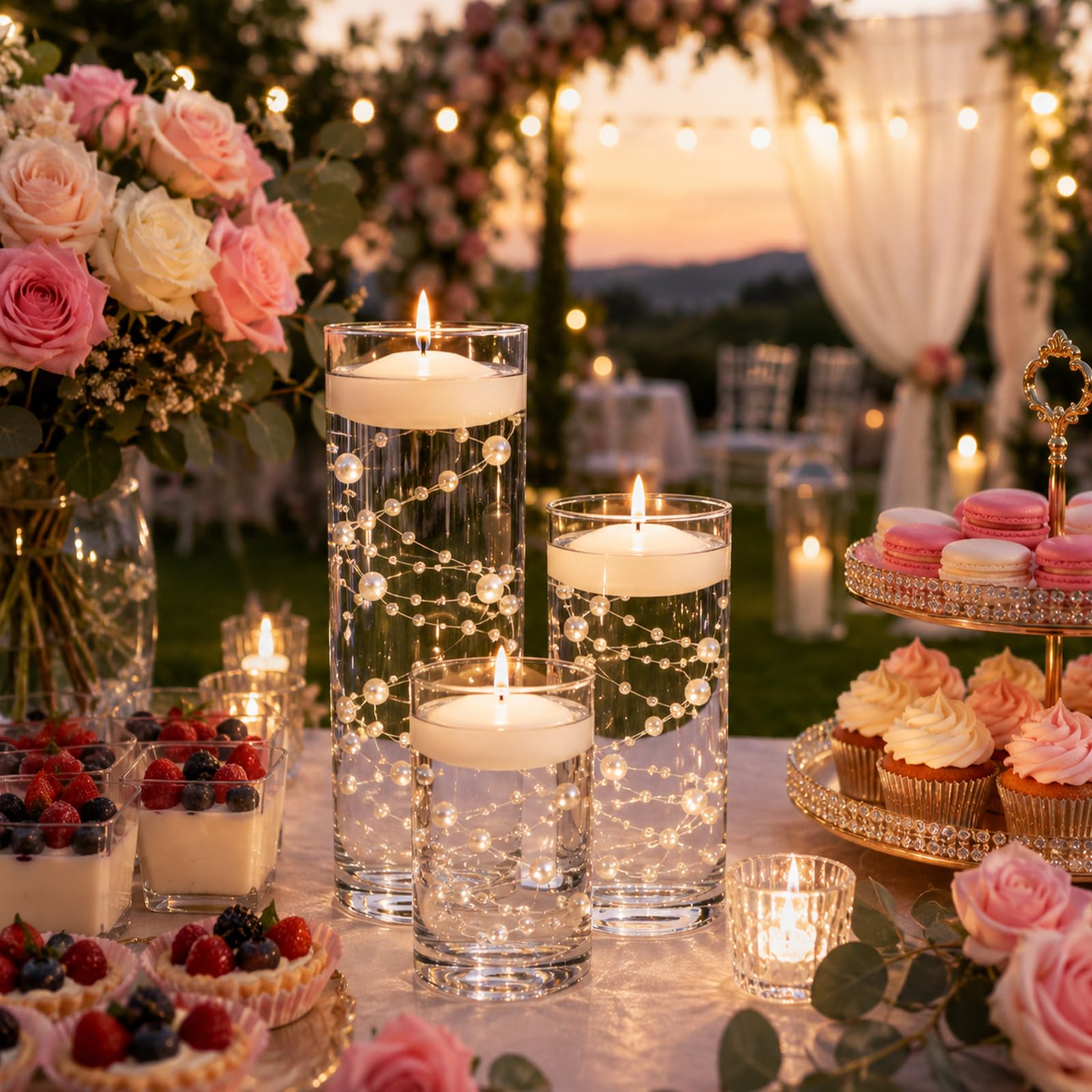 24Pcs Wedding Table Centrepieces,12 Floating Candles,6Glass Candle Holders