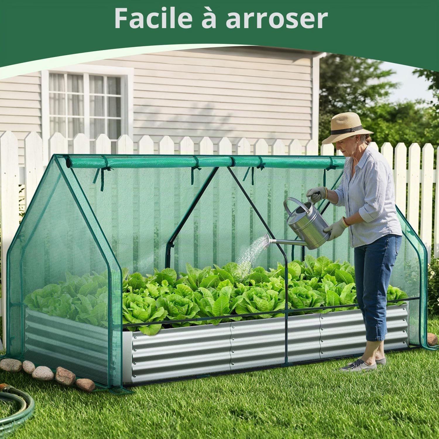 Ohuhu Potager surélevé métallique 3 en 1avec Serre 240x120x30 cm, bac de Culture en Acier galvanisé avec Serre à 4 Portes, kit Complet pour Jardin, Balcon, légumes et aromates