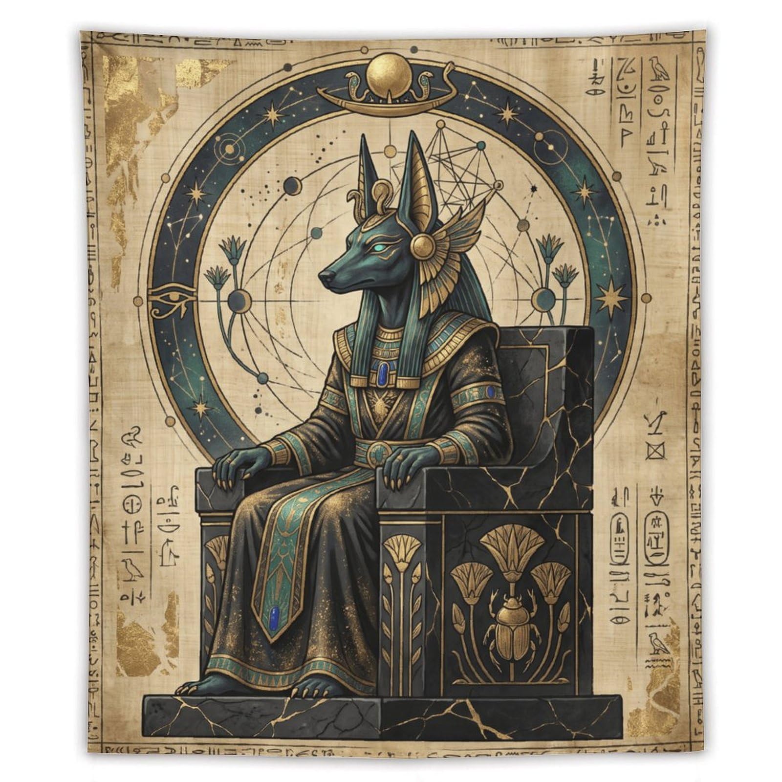 H3B8U2Y5 Anubis Seated Egyptian Wall Tapestry, Temple Symbolism