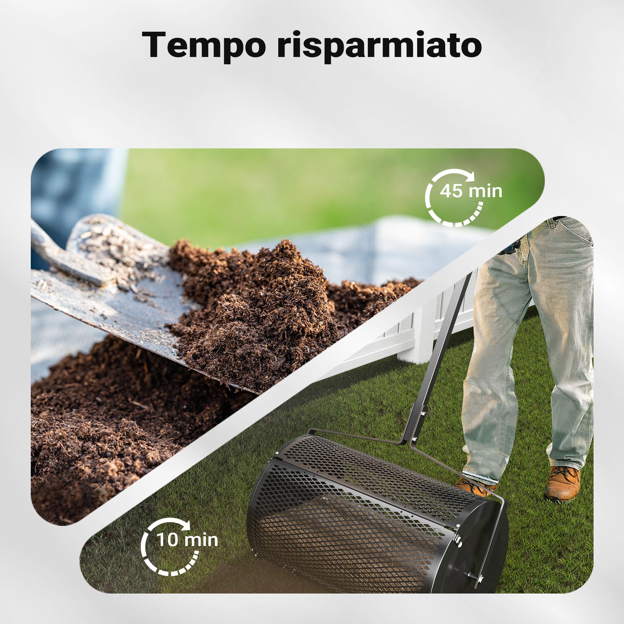 Wiltec Rullo spargiterriccio e spandicompost 75 l, 110x64x40 cm, gabbia a rete
